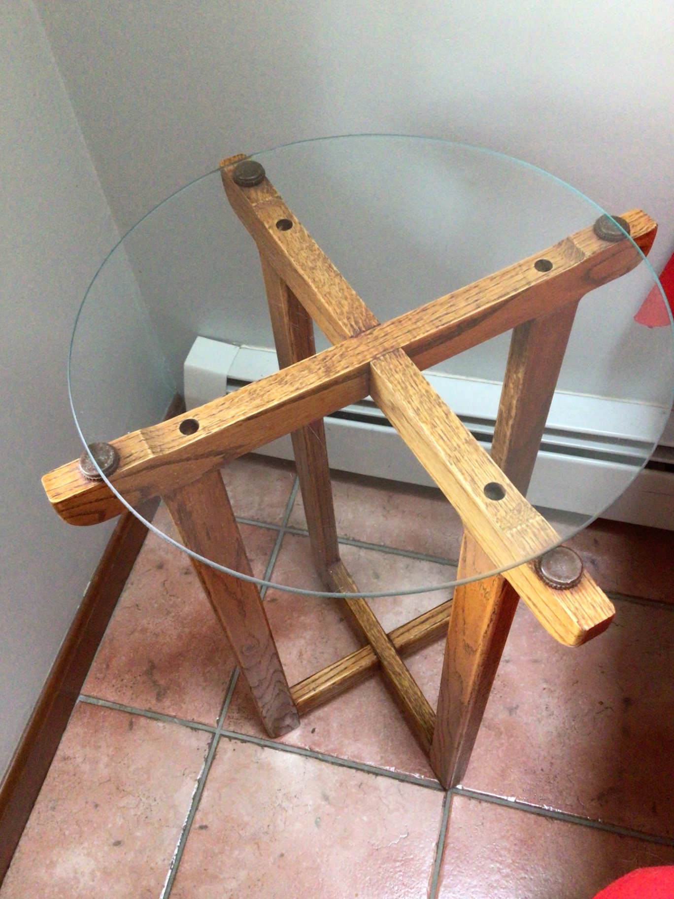 Round Glass-Top Table with Wooden X-Frame Base - image 2 of 2