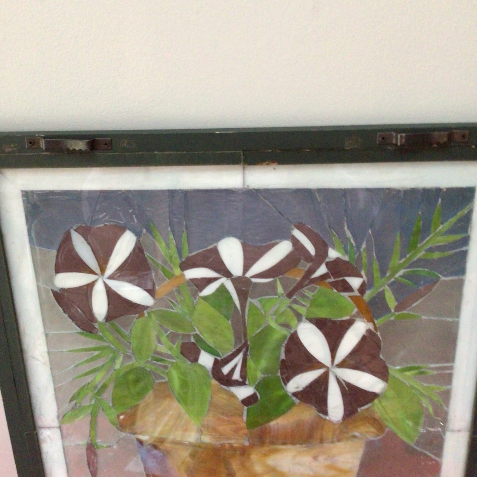 Framed Mosaic Tile Art: Potted Plant with Brown-and-White Flowers - image 3 of 3