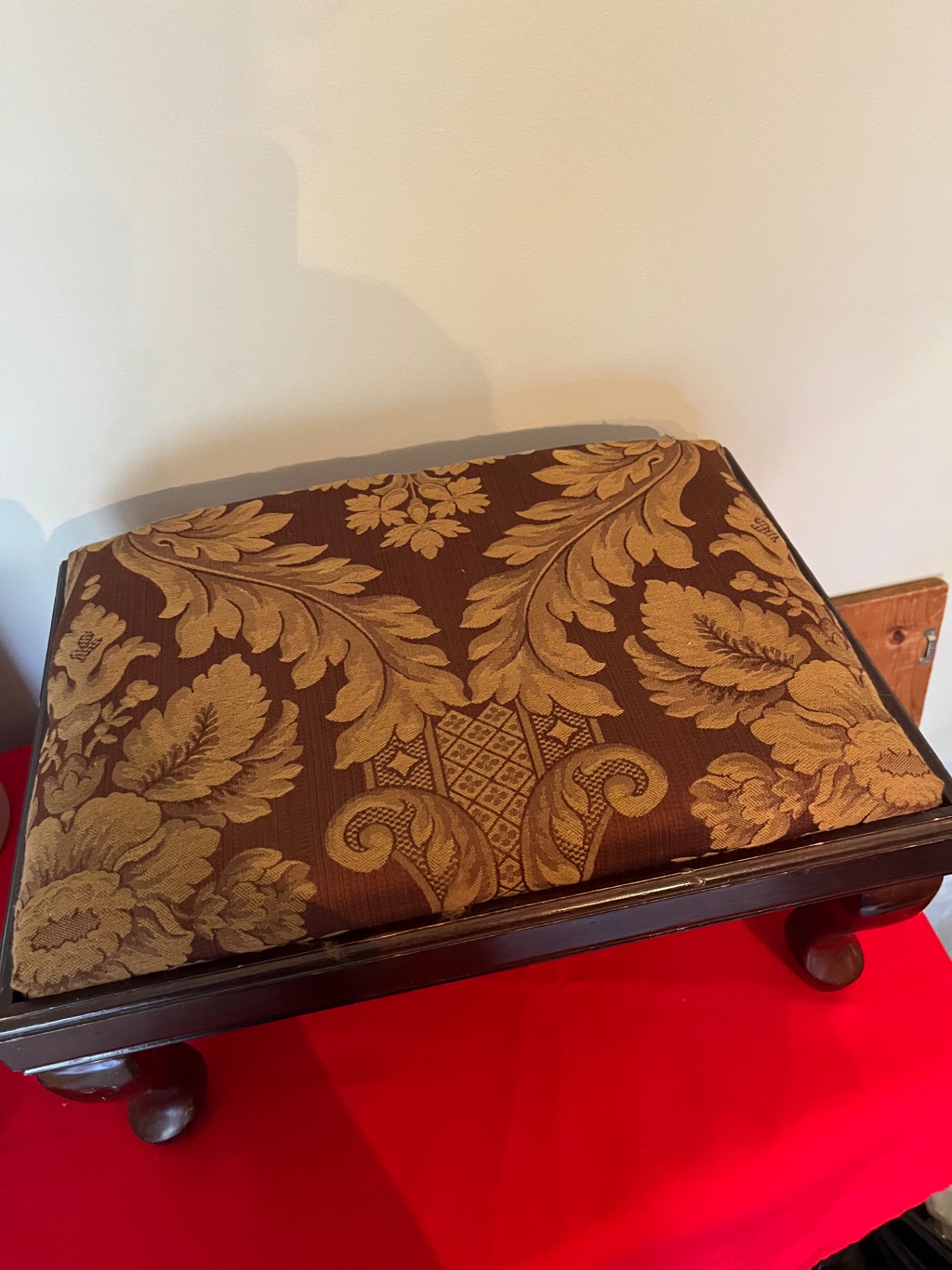 12 x 17 Inch Footstool with Damask Upholstery - image 1 of 2