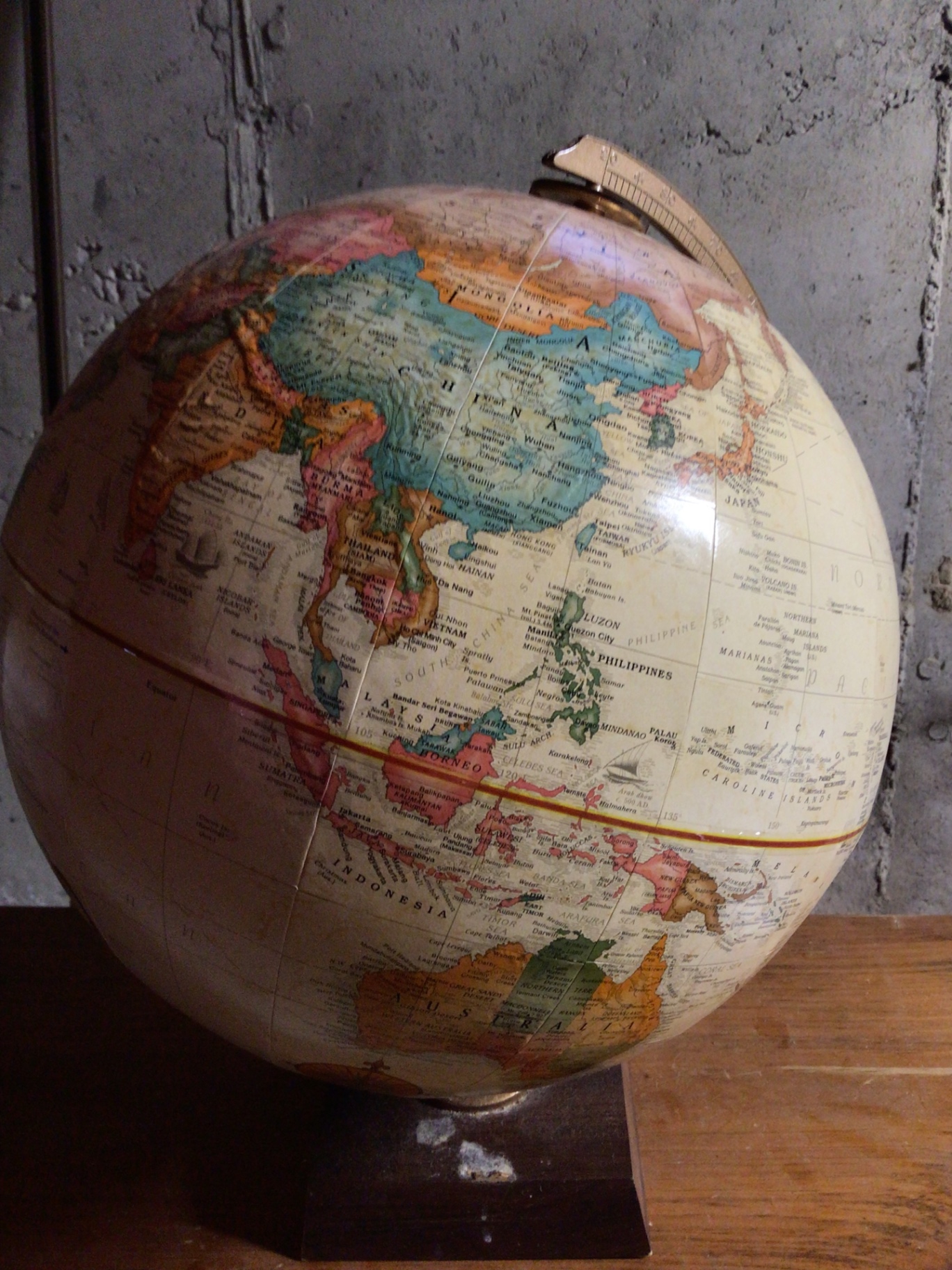 Globe on wooden stand with meridian ring - image 2 of 2