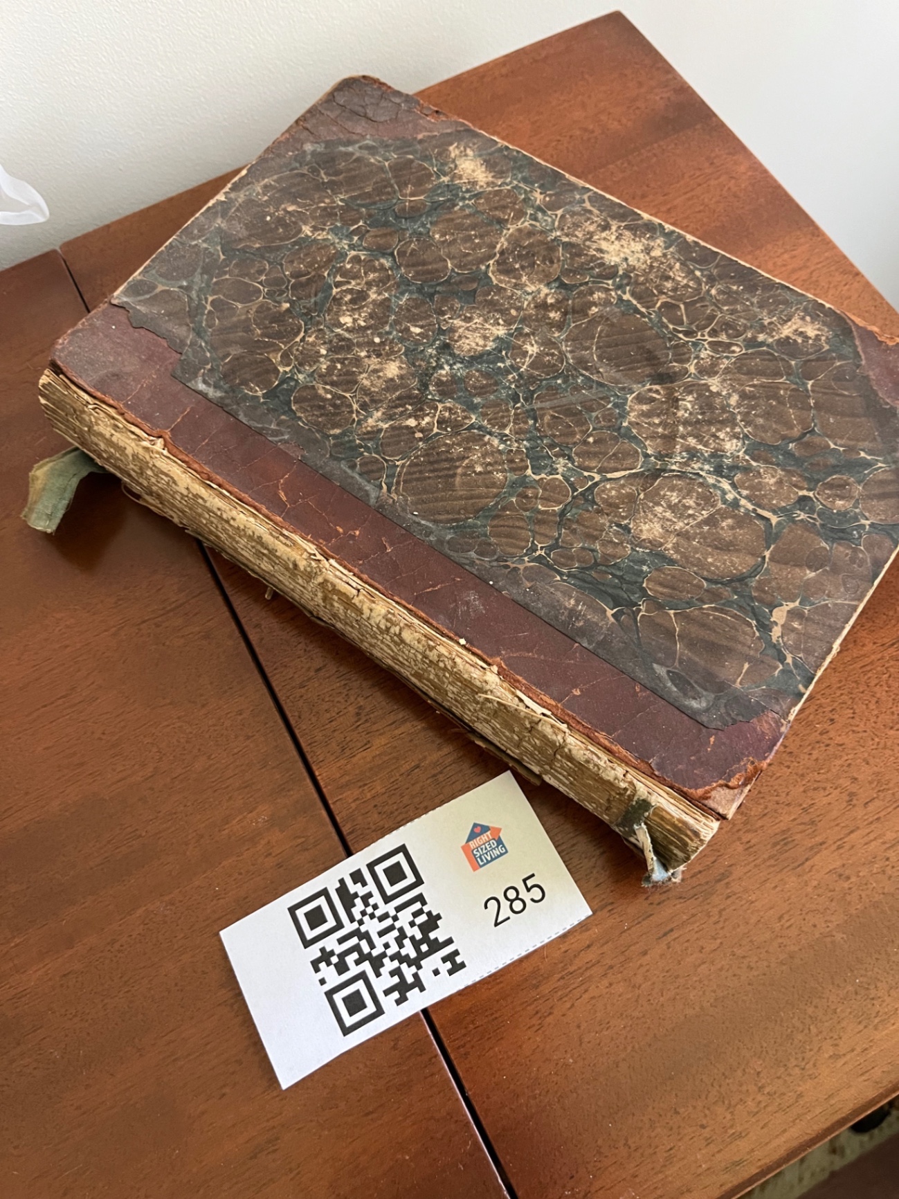 Antique book with marbled cover and Francis Bacon biography with portrait engraving - image 1 of 3