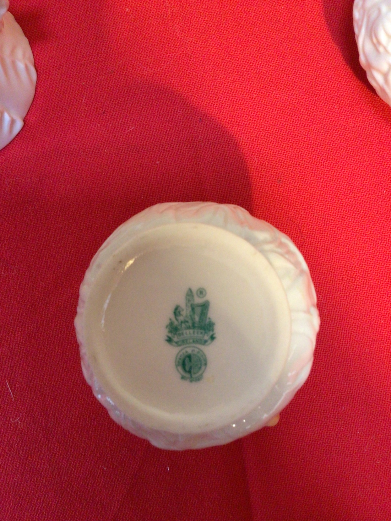 Porcelain creamers, sugar bowl, small pitcher, and pink glass serving dish set - image 2 of 4