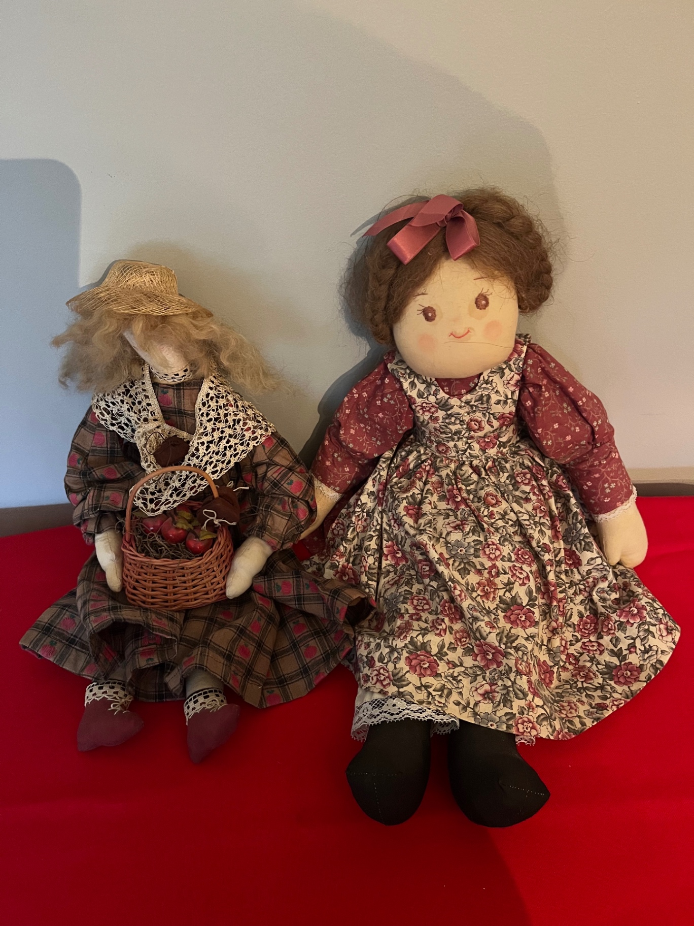 Two soft-bodied cloth dolls in vintage dresses - image 1 of 1