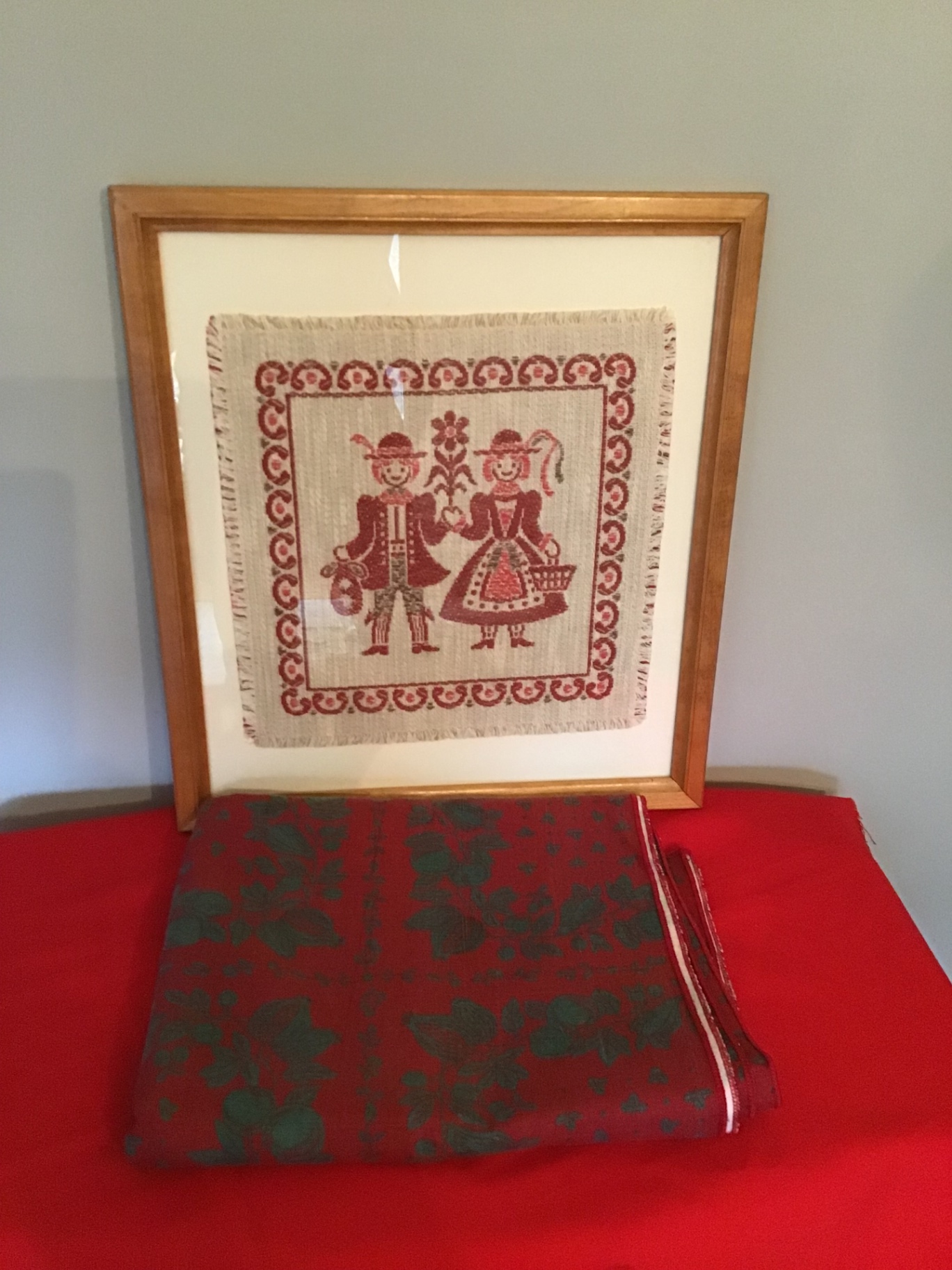 Extra-large holiday textiles with framed cross-stitch art - image 1 of 1