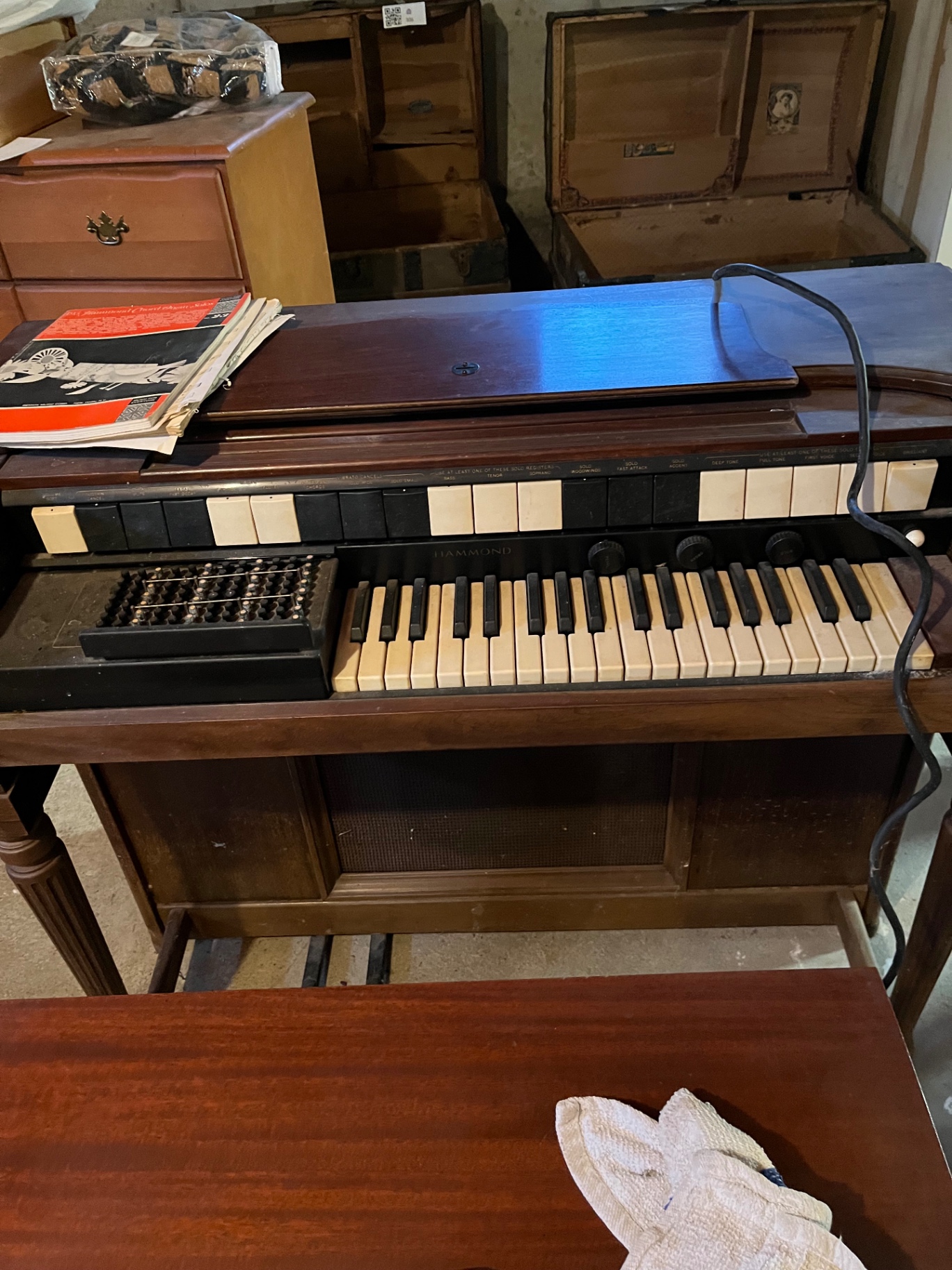 Antique Hammond organ with bench and sheet music - image 1 of 4