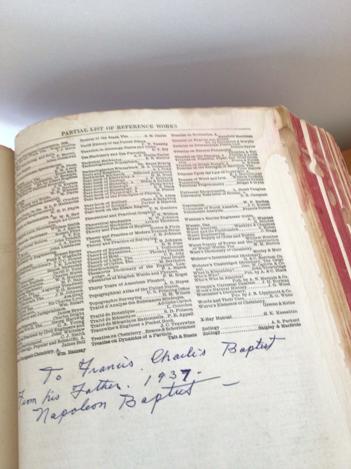 Open antique dictionary with pressed leaf and handwritten inscription - image 3 of 4