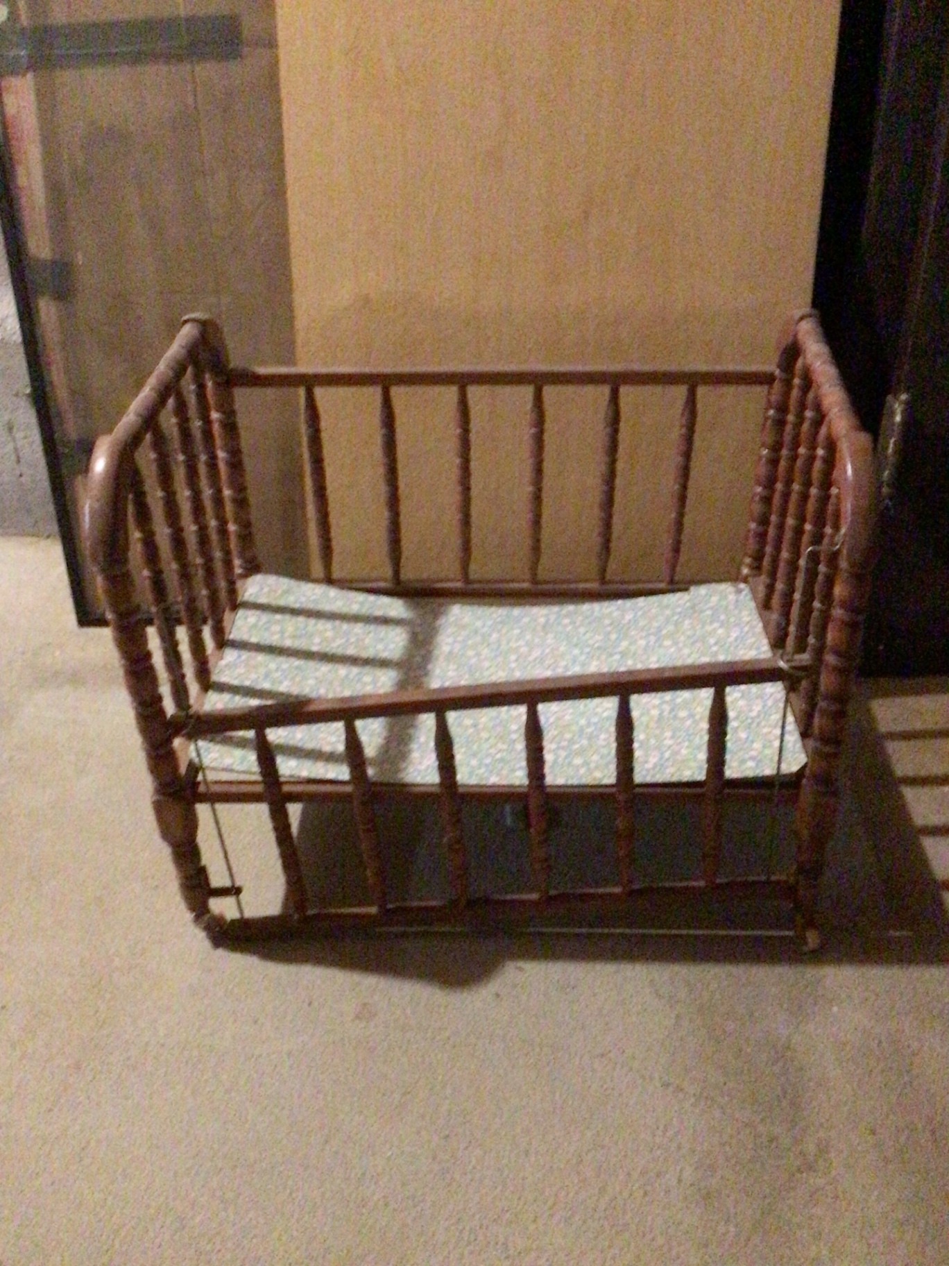 Vintage wooden baby doll cradle with spindle rails - image 1 of 2