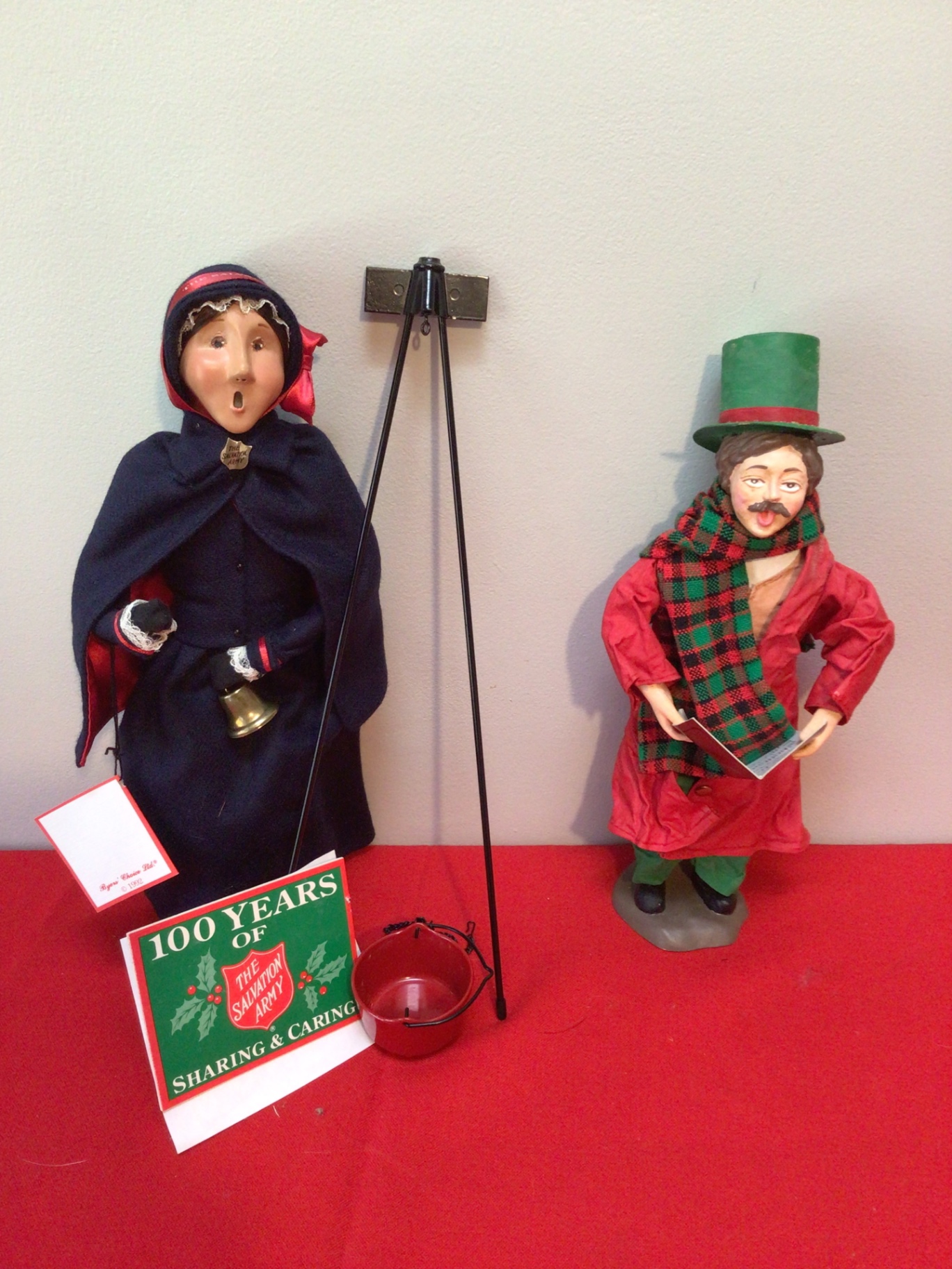 Byers Choice Cloth dolls in festive costumes with Salvation Army sign - image 1 of 5