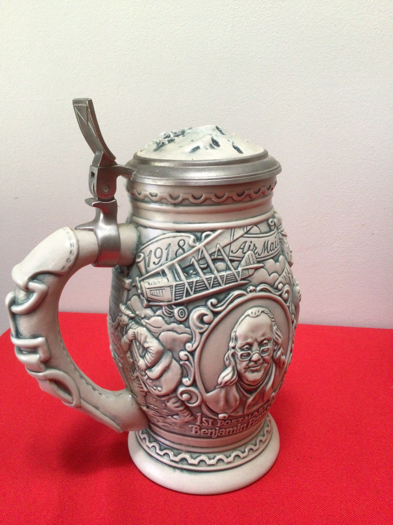 Set of five decorative ceramic beer steins with pewter lids - image 2 of 10