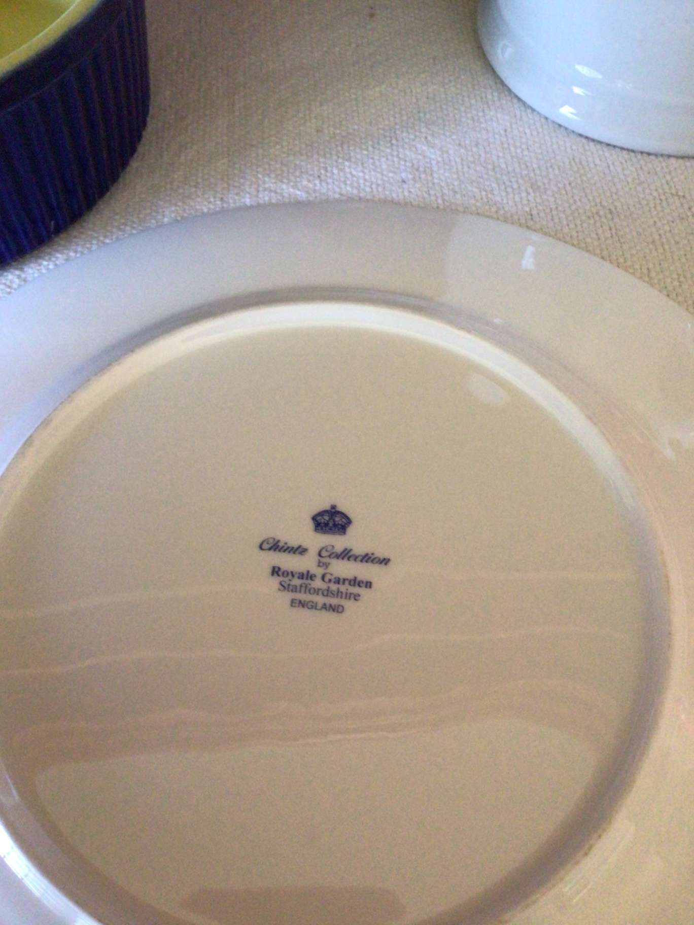 Floral plate, purple ribbed bowl, and white pitcher - image 2 of 5