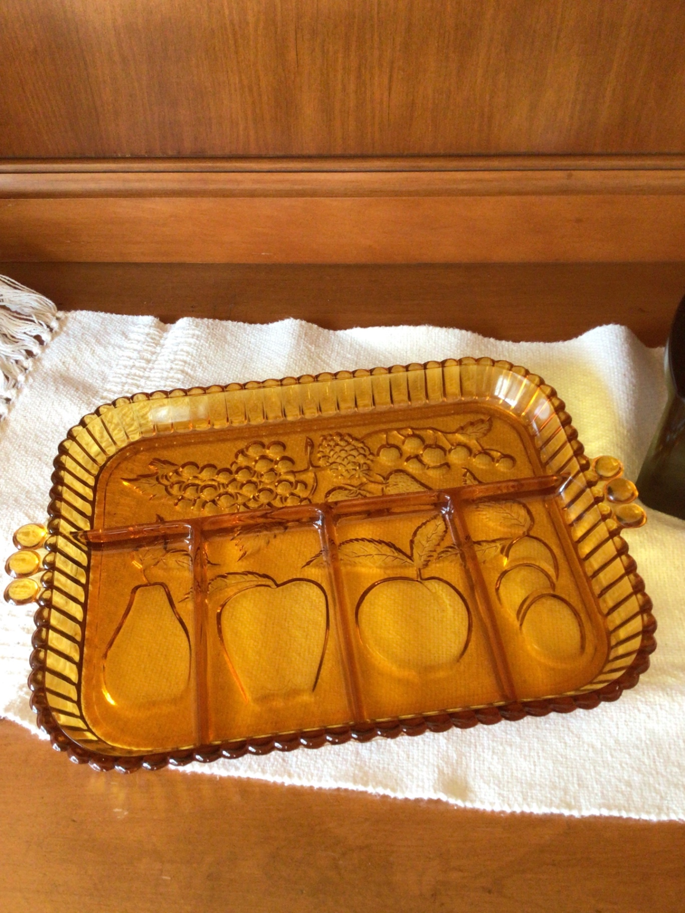 Amber glass divided serving tray and glass-lidded chafing dish - image 2 of 3