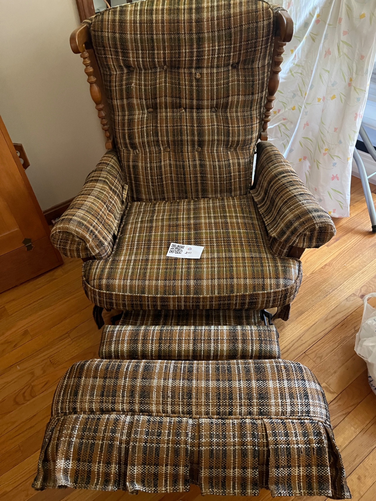 Vintage Barcalounger reclining chair with plaid ottoman - image 1 of 3