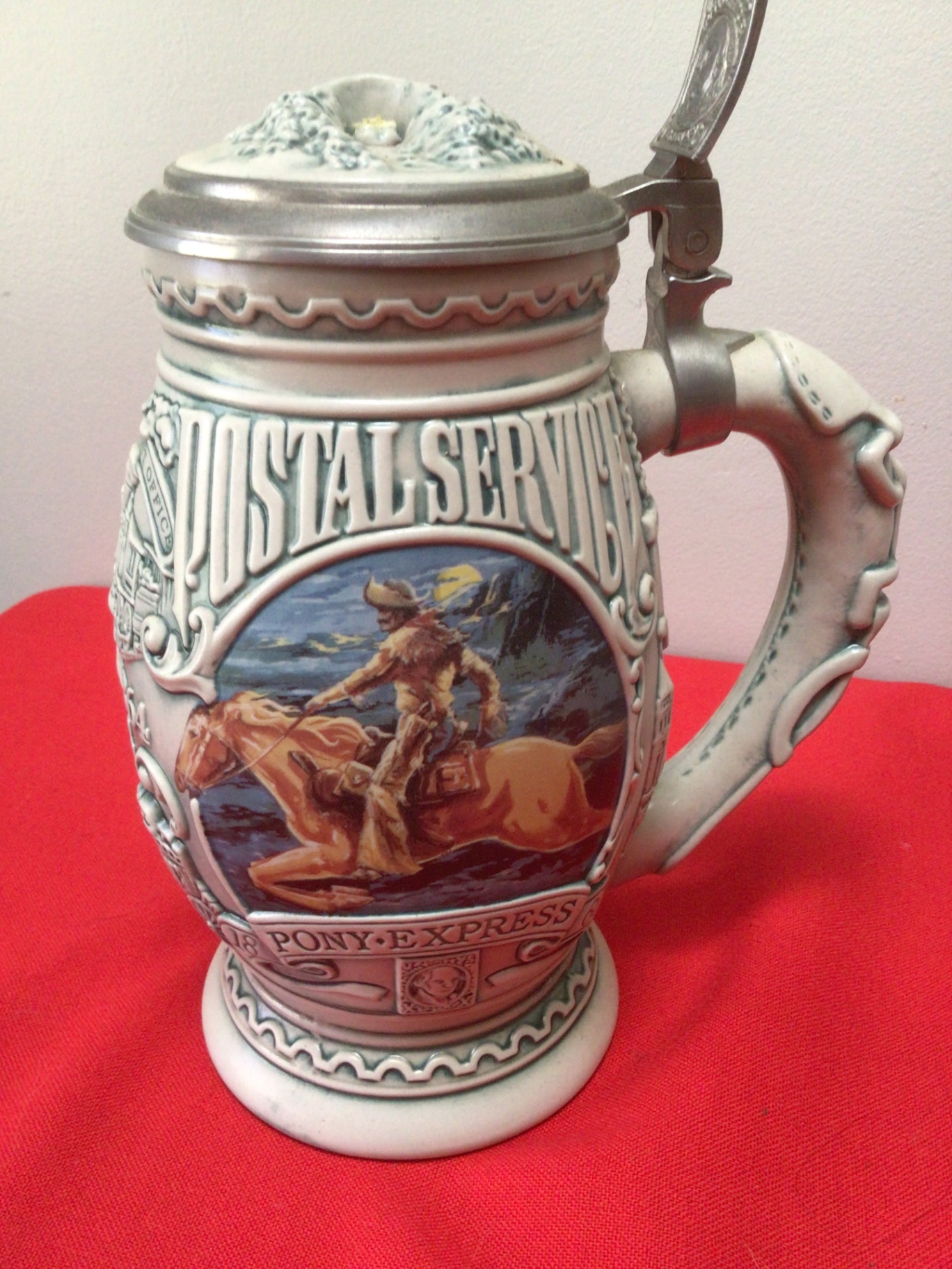 Set of five decorative ceramic beer steins with pewter lids - image 4 of 10