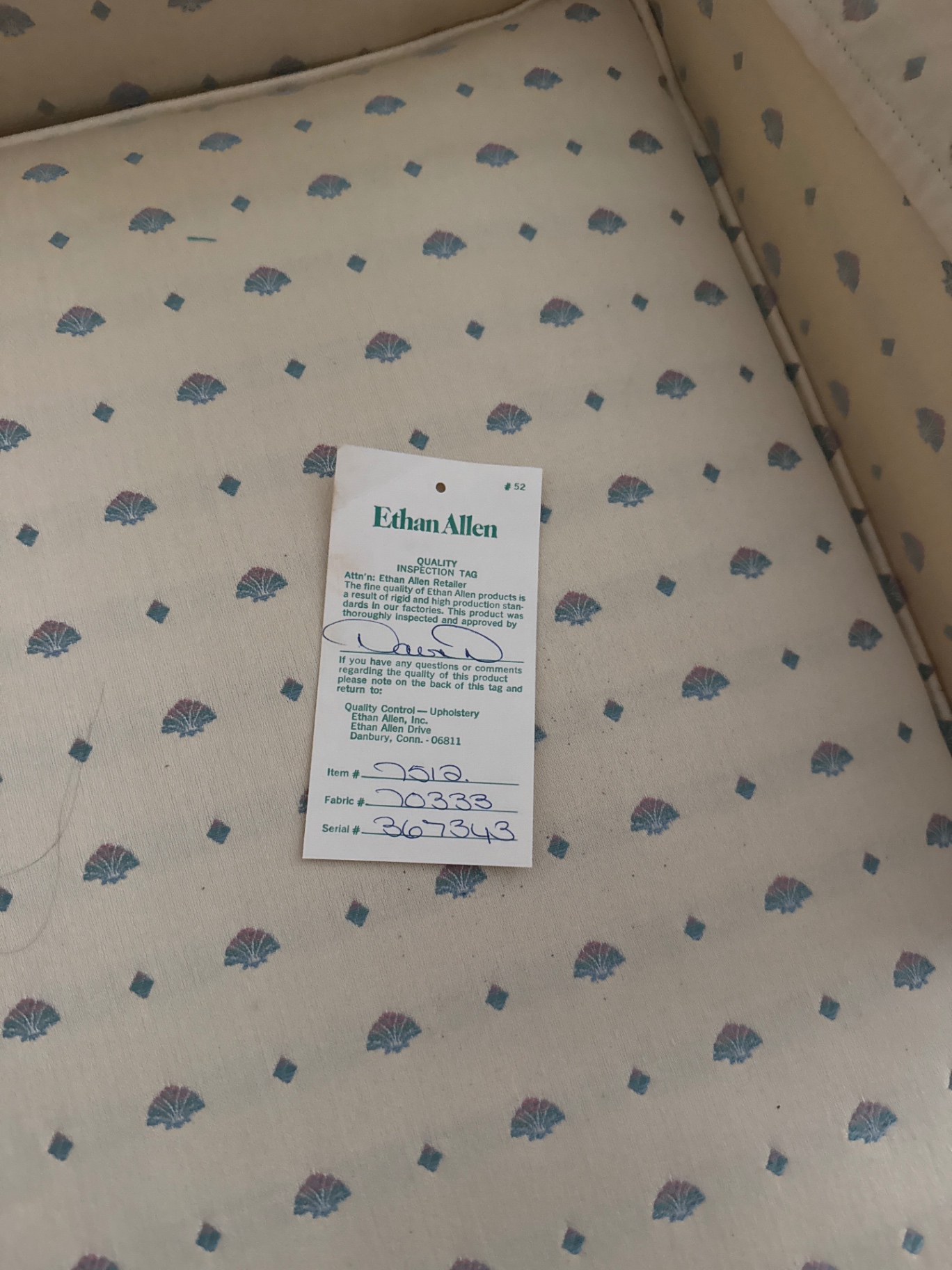 Pair of Ethan Allen beige patterned upholstered armchairs - image 5 of 5