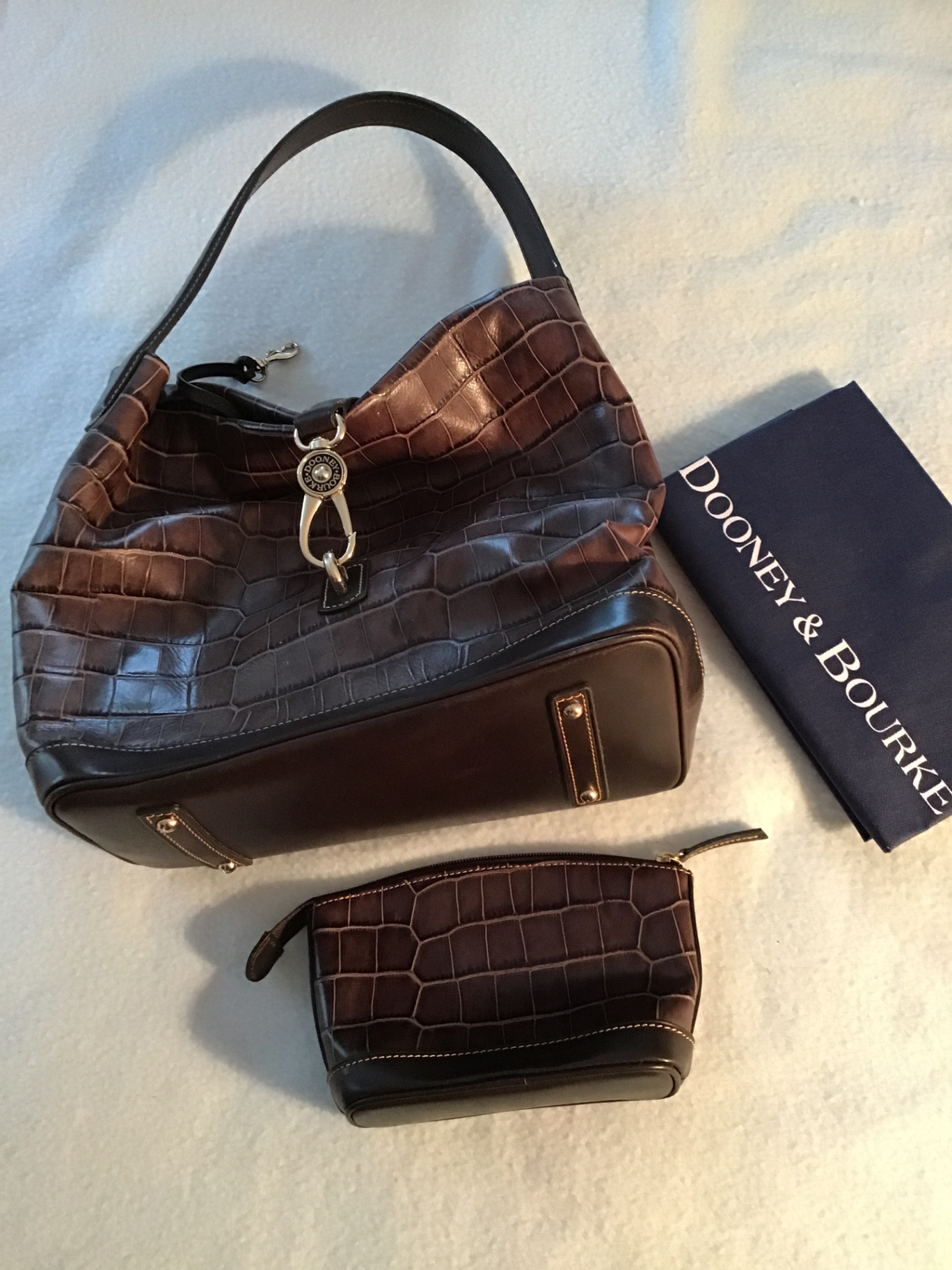 Brown crocodile-embossed leather handbag with matching wallet and accessories - image 2 of 3