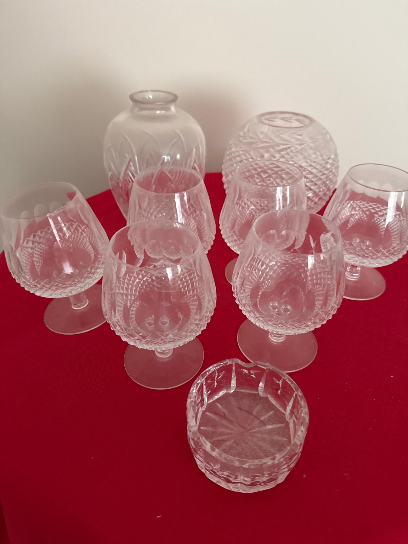 Etched crystal glassware set: goblets,ashtray , and decorative vases - image 1 of 4