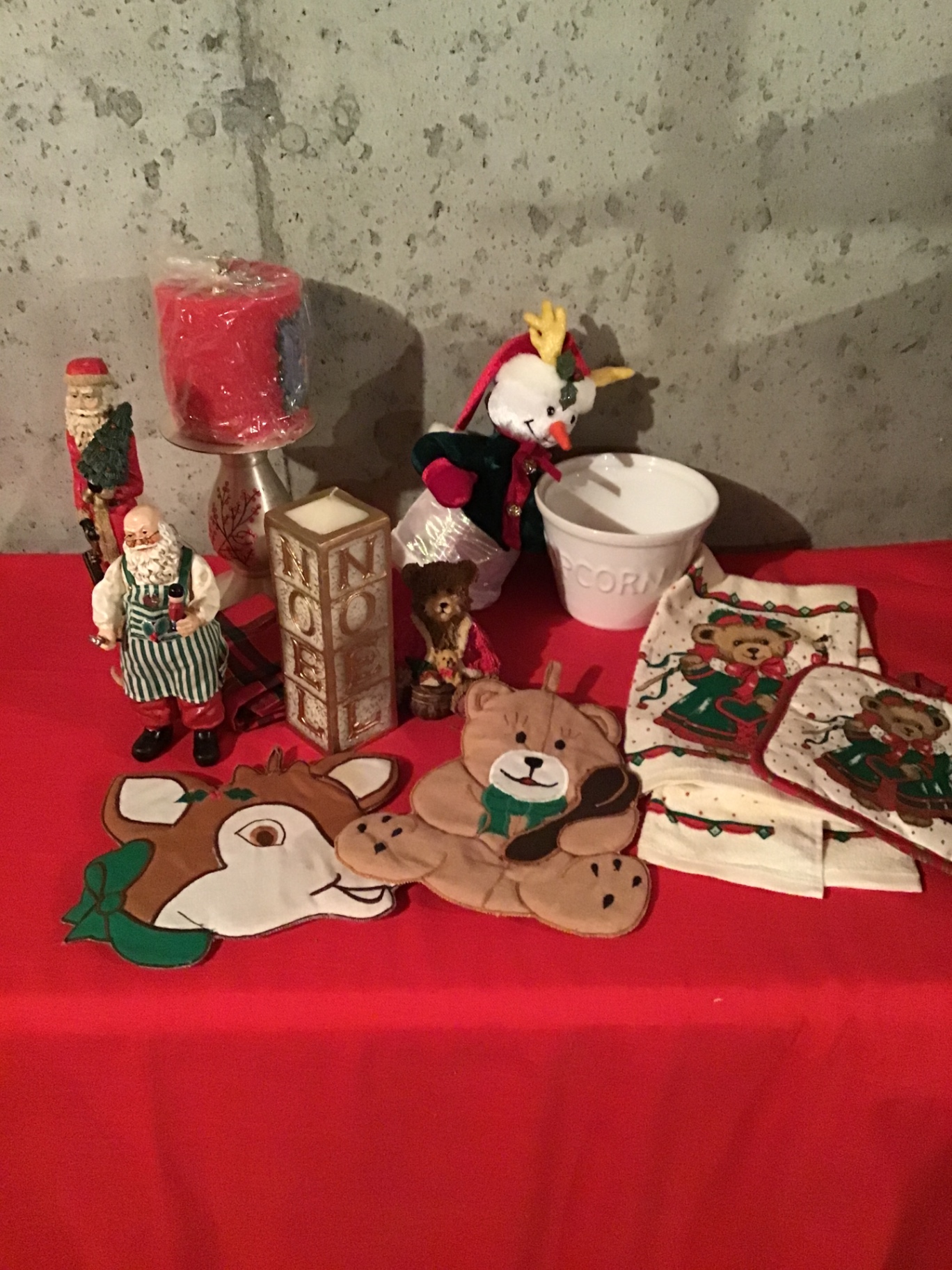 Christmas decor: figurines, lantern, candle, and textiles - image 1 of 3