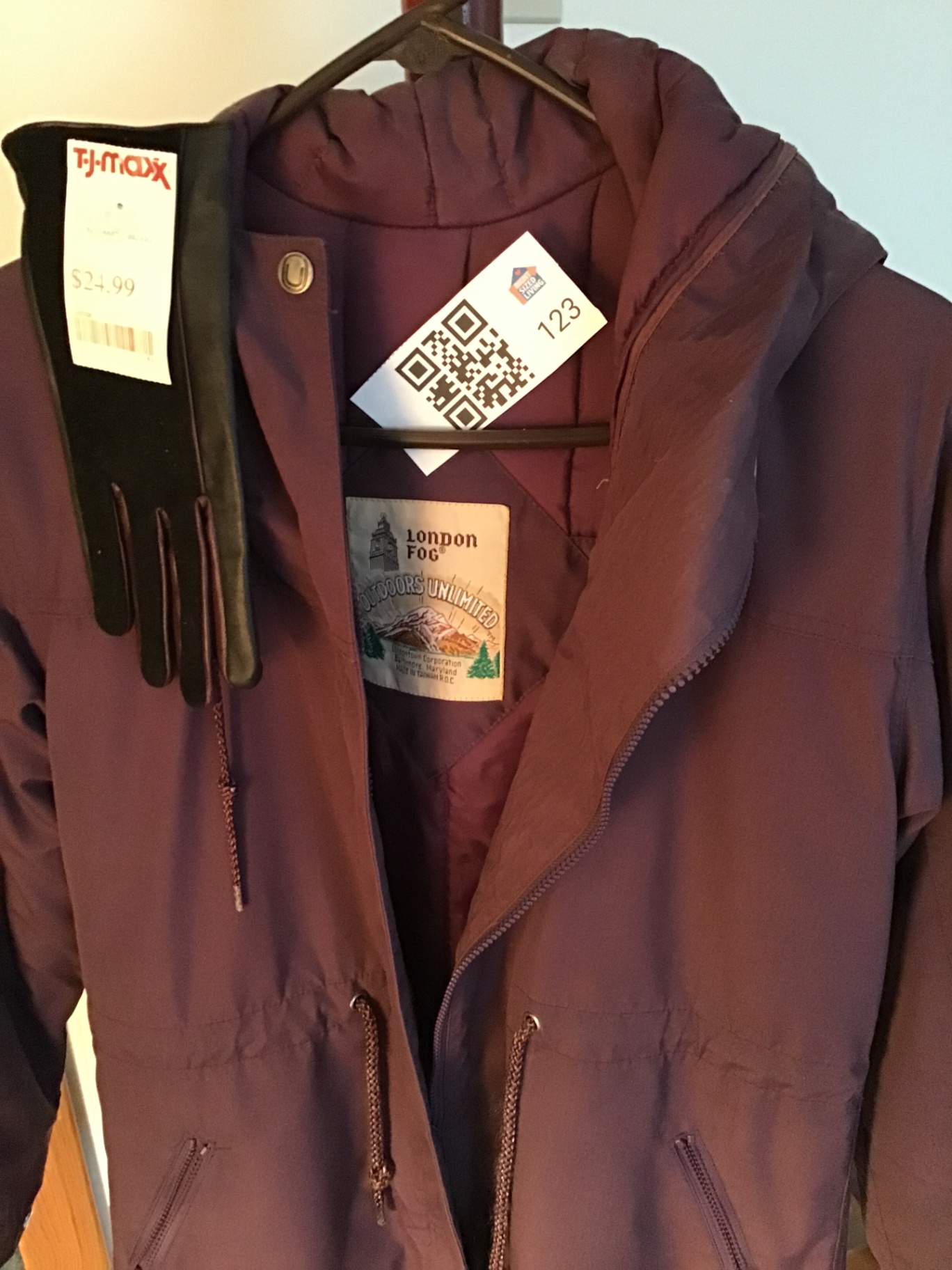 Women’s London Fog mid- weight hooded jacket size 5/6  and leather gloves - image 1 of 3