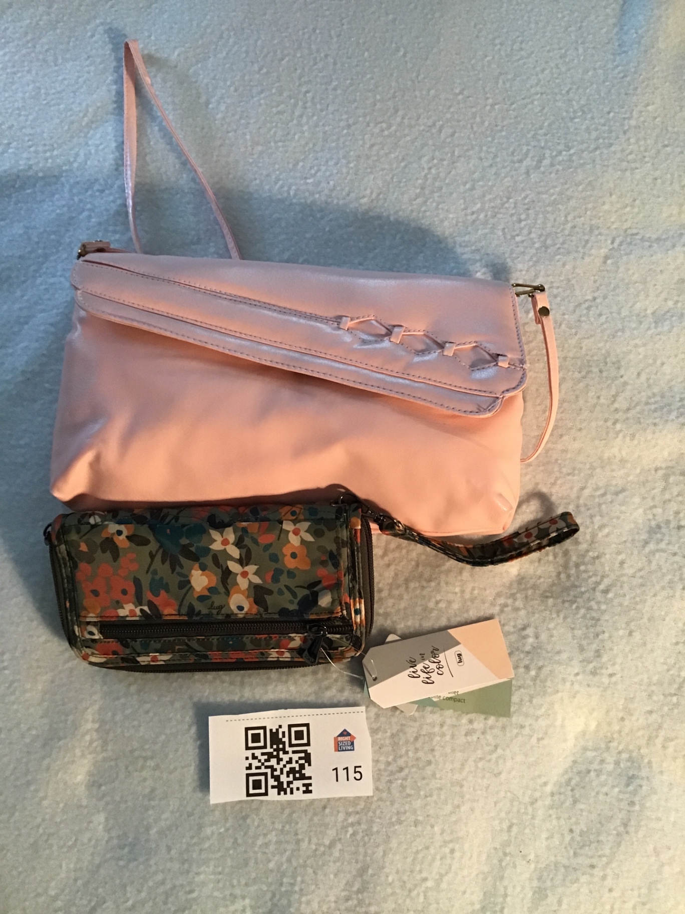 Pink shoulder bag and floral zippered organizer clutch - image 1 of 2