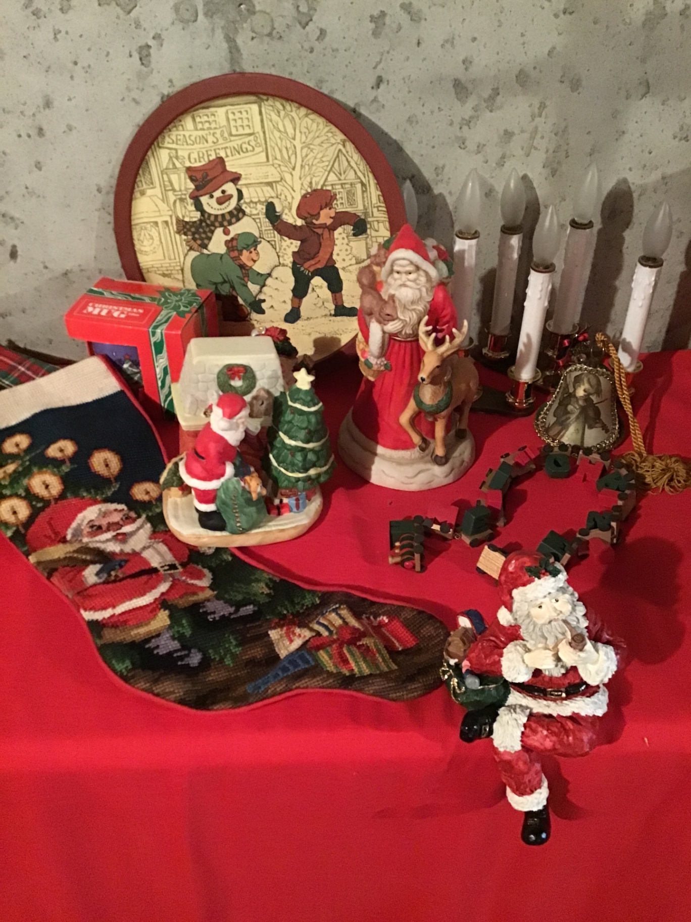 Christmas Decor: Santa figurines, tree, and candles - image 1 of 2