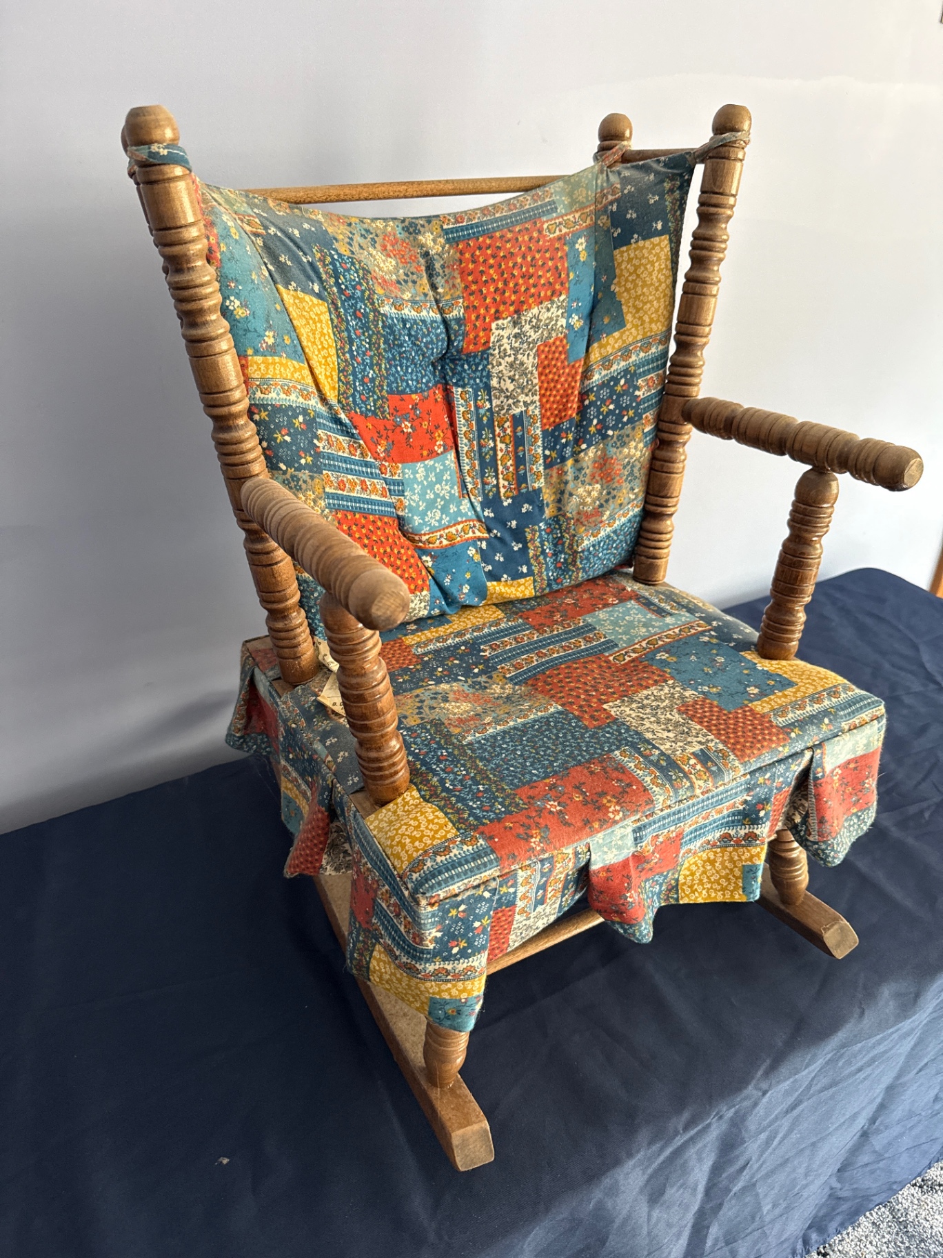 Patchwork Upholstered Childs Wooden Rocking Chair - image 2 of 2