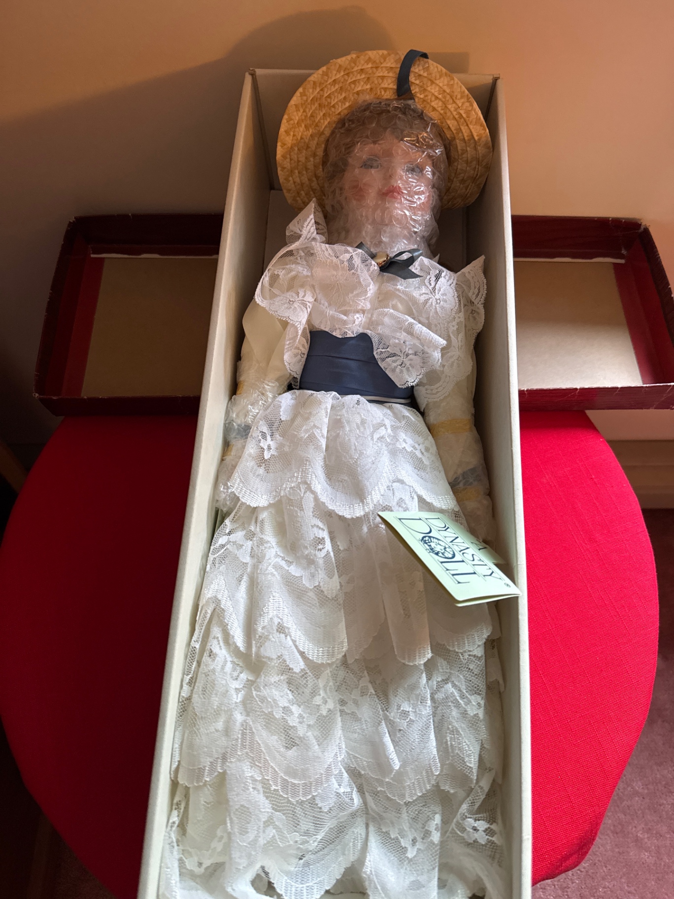 Dynasty Doll Collection porcelain doll in lace gown with hat - image 2 of 5