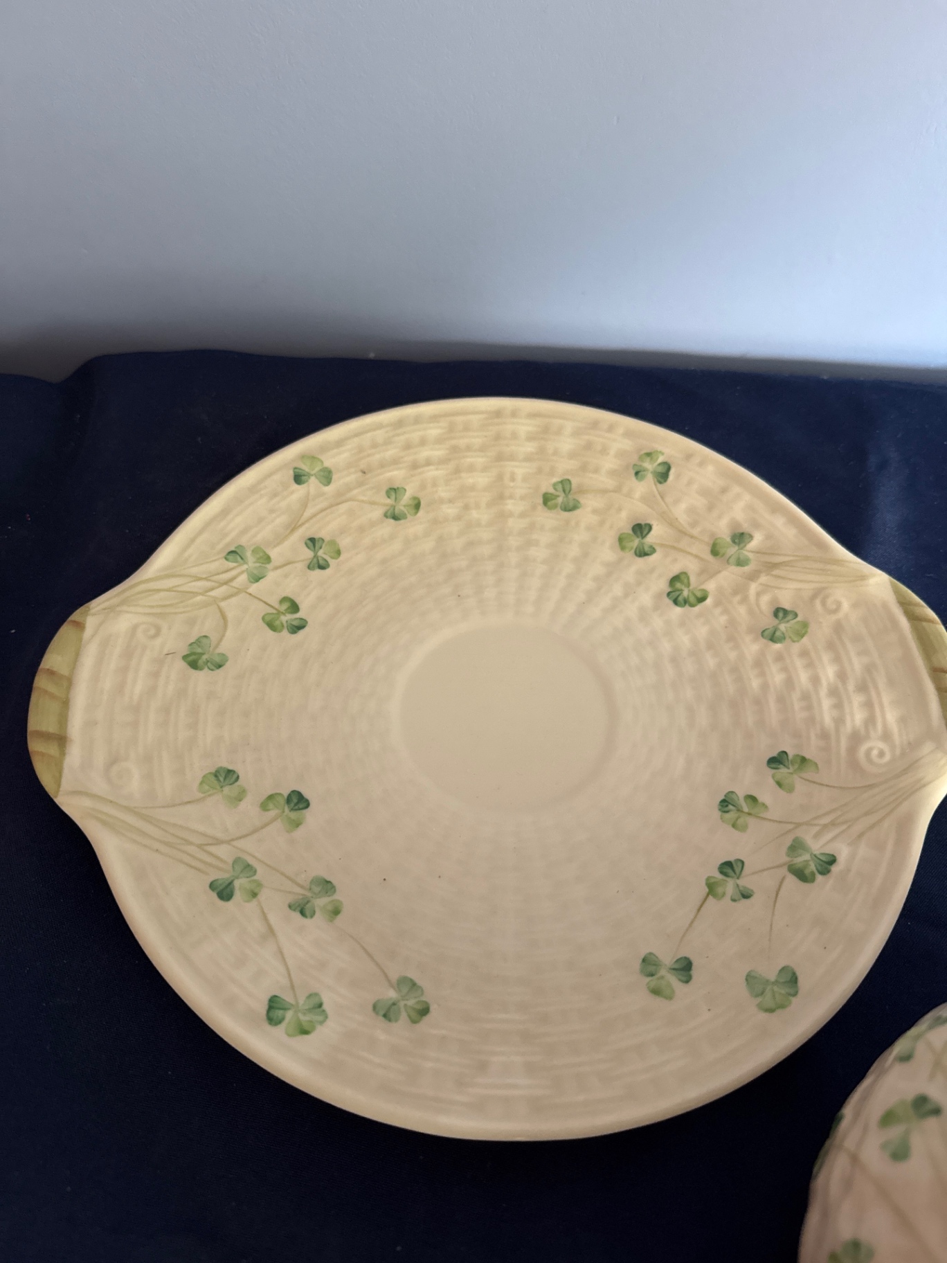 Belleek Ireland teapot with matching shamrock plate - image 2 of 3