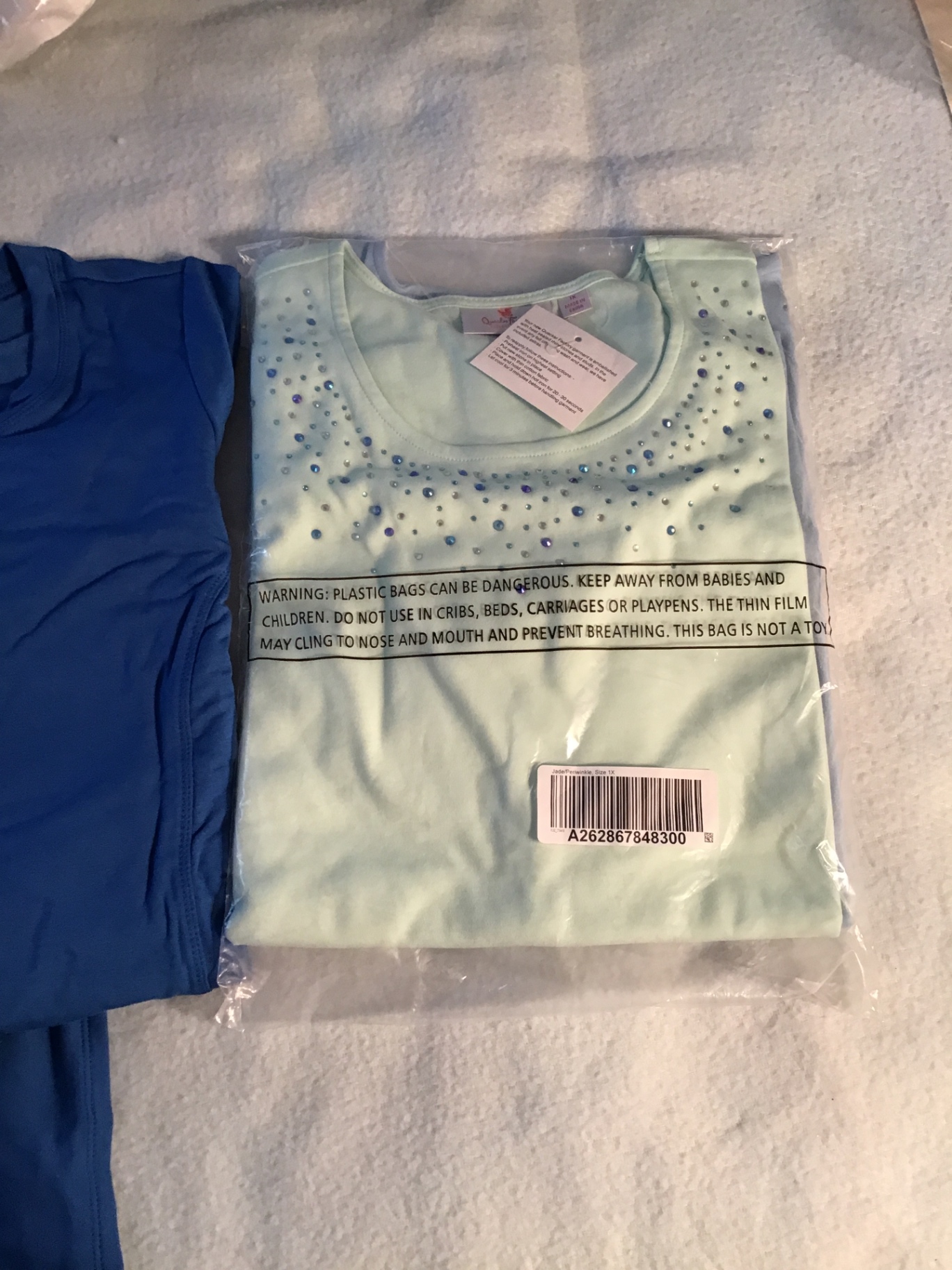 Blue tunic and scarf, green and blue embellished jerseys size1x - image 3 of 4