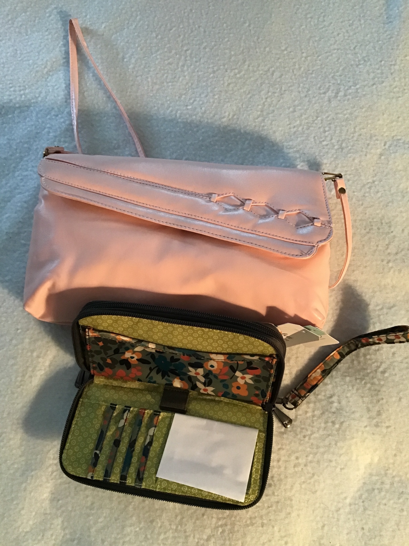 Pink shoulder bag and floral zippered organizer clutch - image 2 of 2
