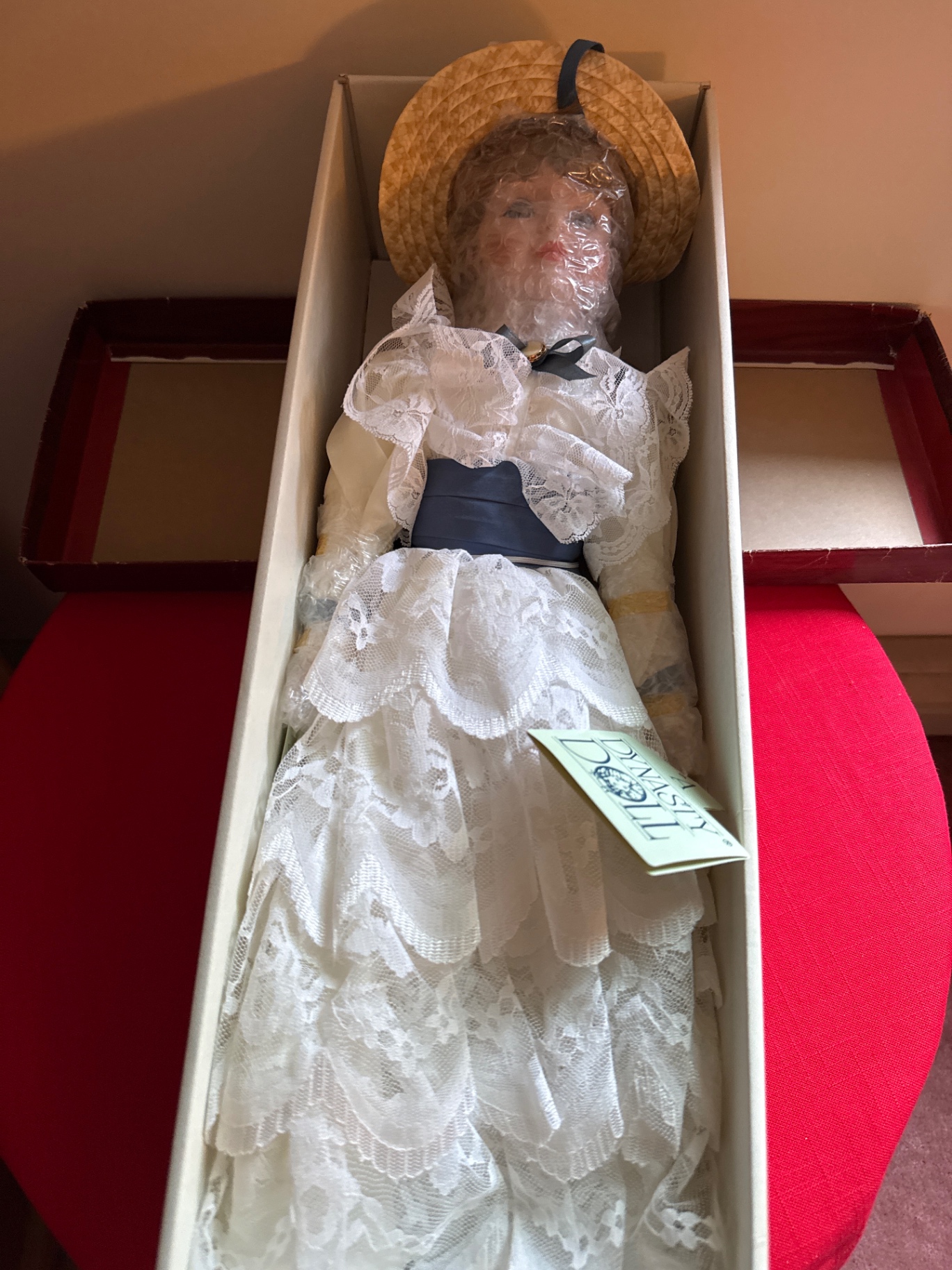 Dynasty Doll Collection porcelain doll in lace gown with hat - image 1 of 5