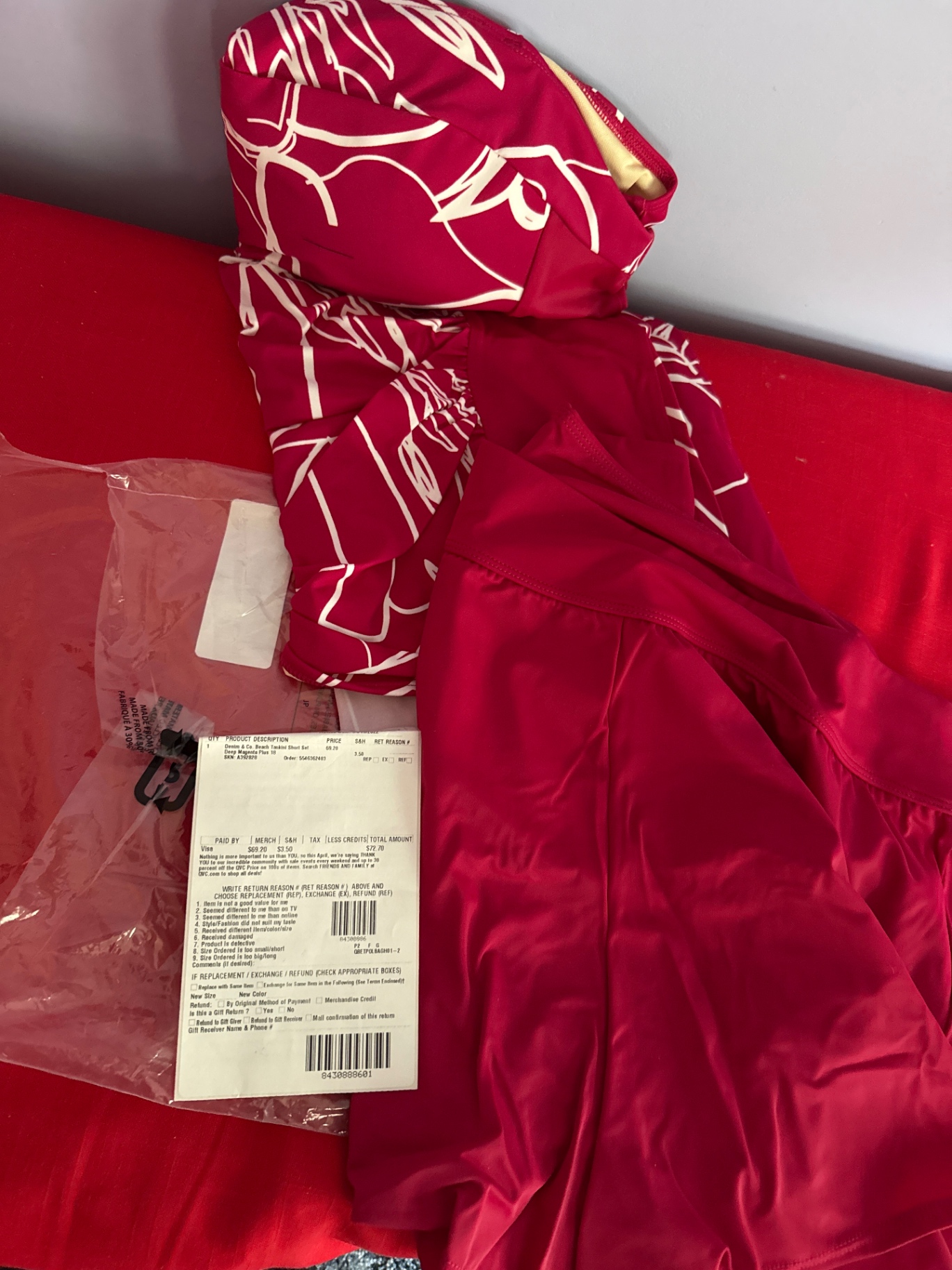 Denim & Co. Beach Tankini Short Set in Deep Magenta (Plus Size 18) - image 1 of 3
