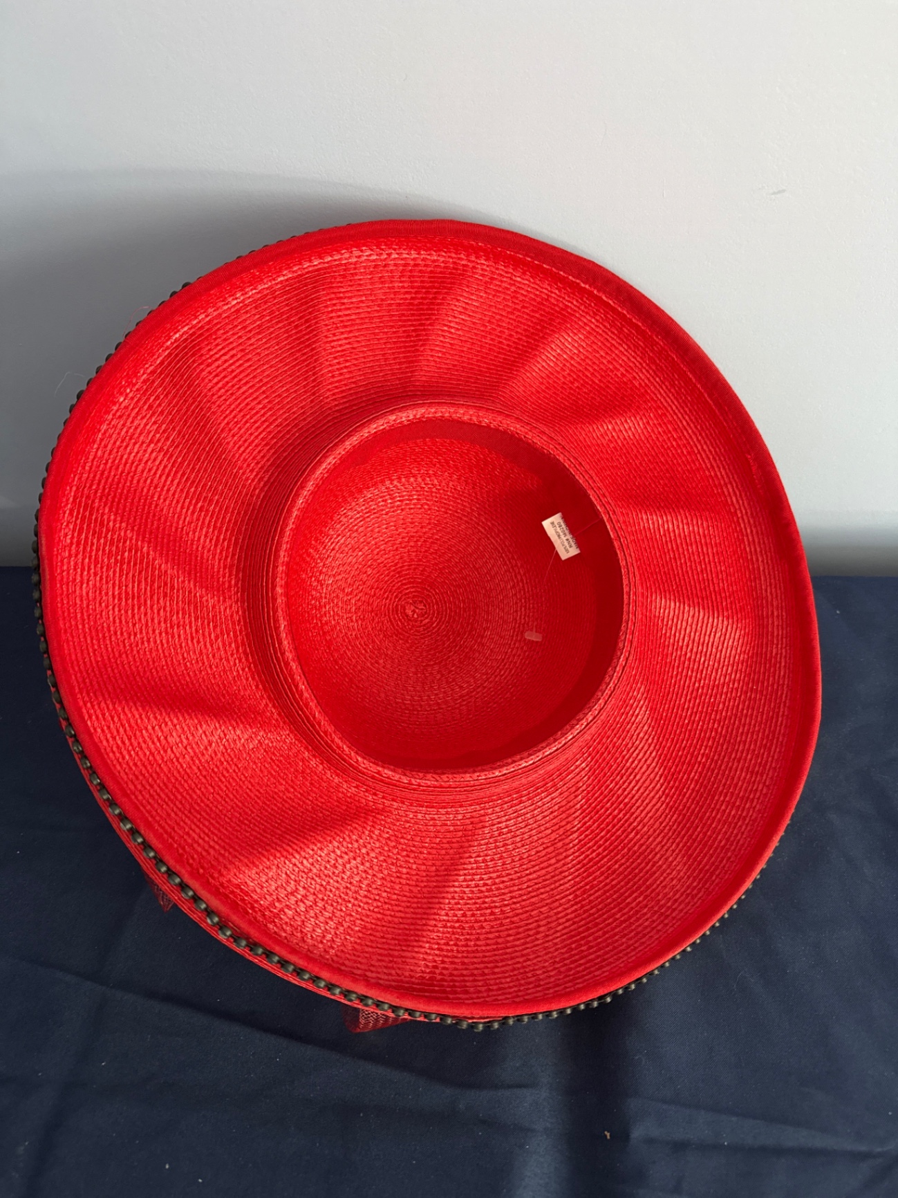 Red decorative wide-brim straw hat - image 3 of 3