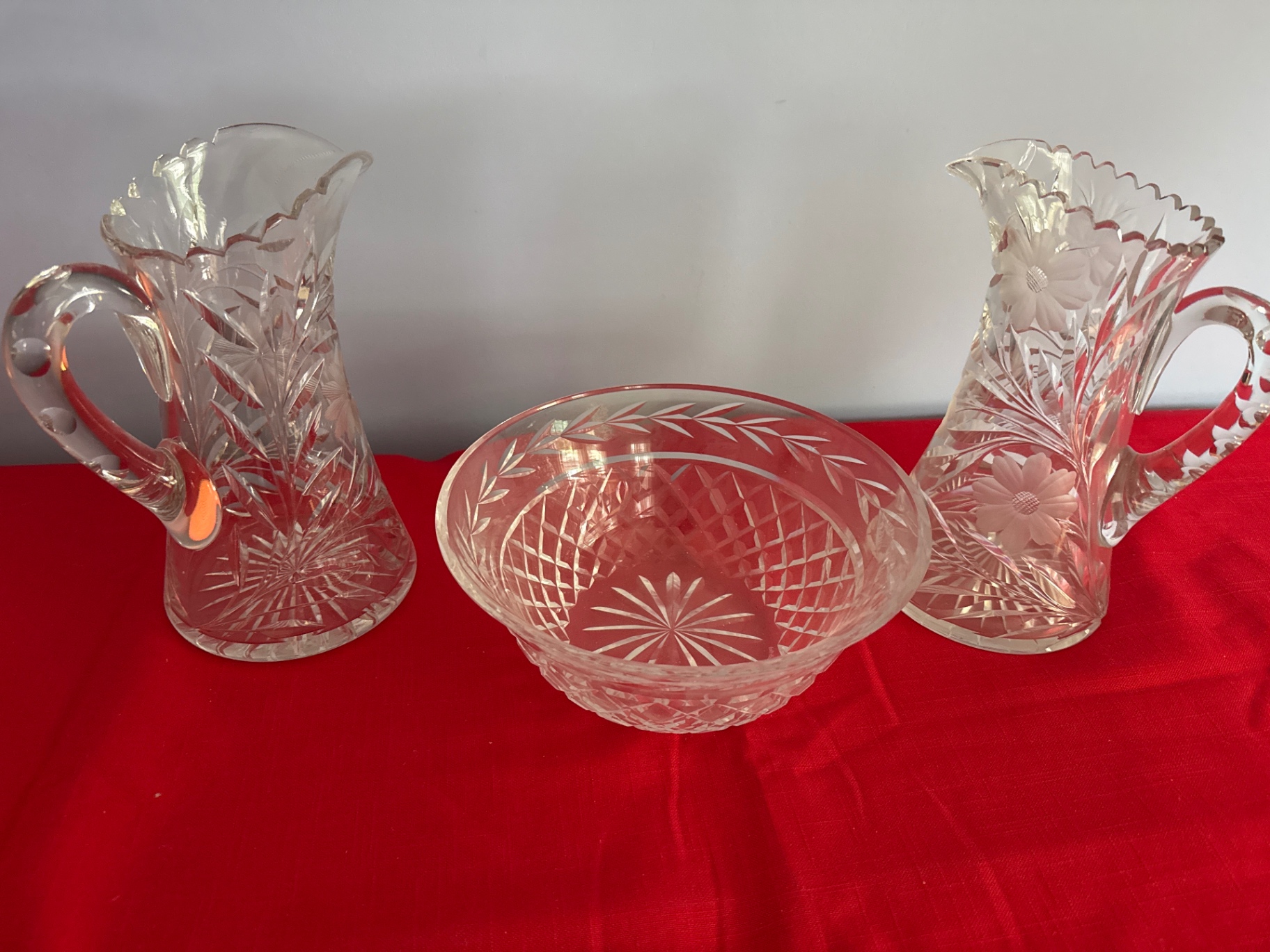 Crystal glassware: two pitchers and a bowl - image 1 of 3