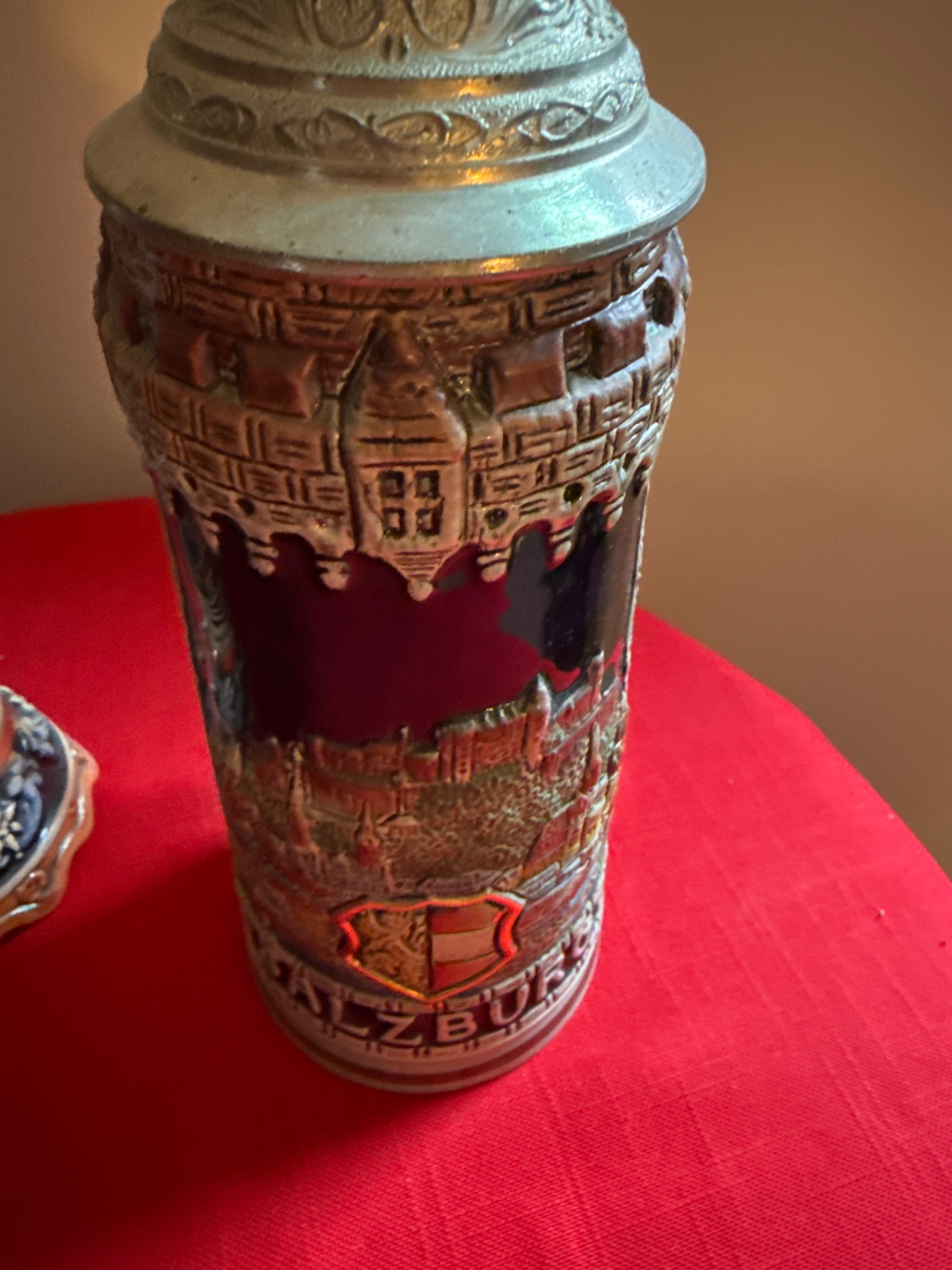 Two decorative beer steins with pewter lids - image 3 of 6