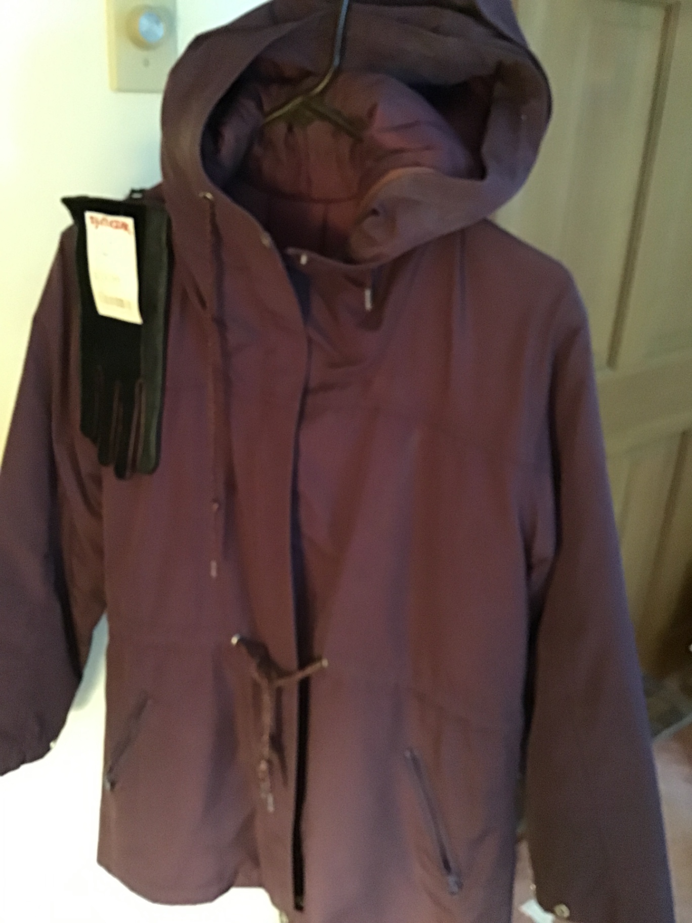 Women’s London Fog mid- weight hooded jacket size 5/6  and leather gloves - image 3 of 3