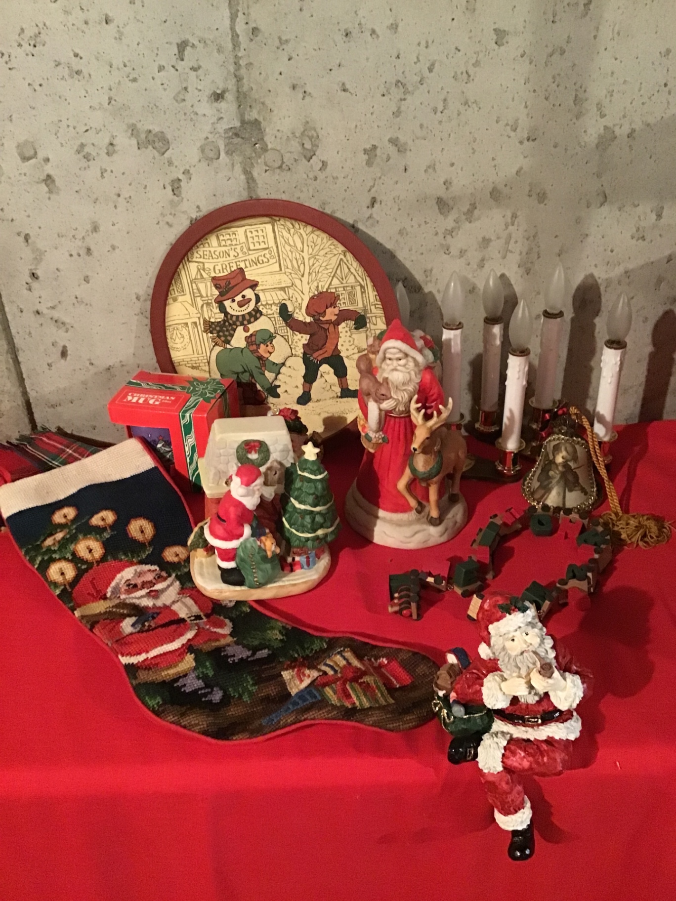 Christmas Decor: Santa figurines, tree, and candles - image 2 of 2