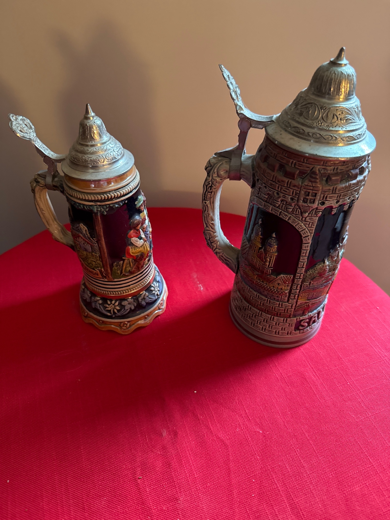 Two decorative beer steins with pewter lids - image 2 of 6