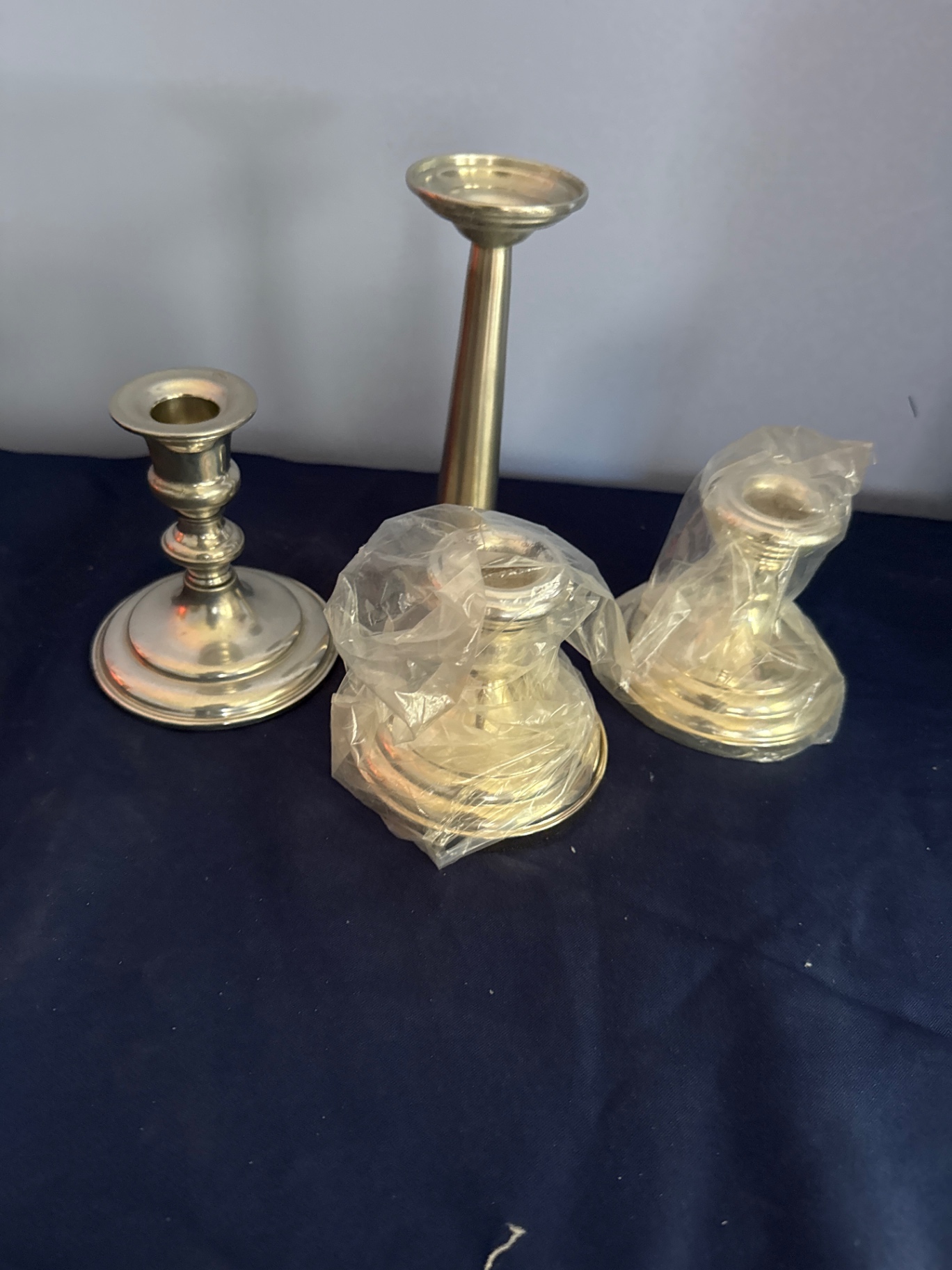 Three silver-plated candlesticks with a matching serving plate - image 1 of 4