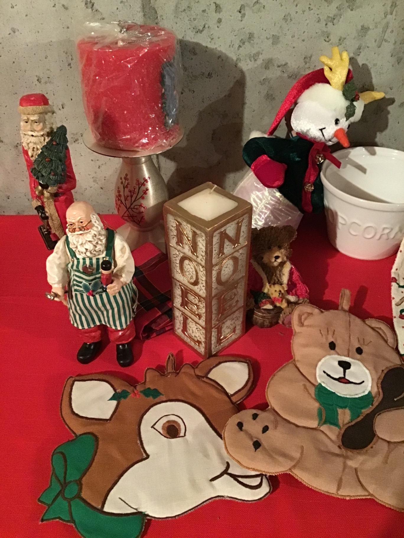 Christmas decor: figurines, lantern, candle, and textiles - image 2 of 3