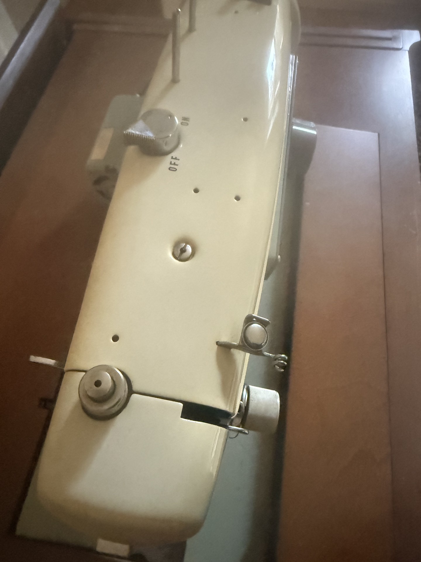 Sears Kenmore sewing machine integrated in wooden desk cabinet - image 4 of 8