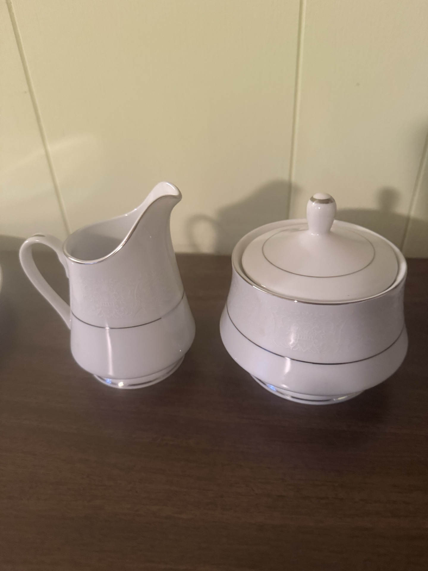 White Diamond China dinnerware set with charger plate, teacup and saucer, creamer, and sugar bowl - image 4 of 6