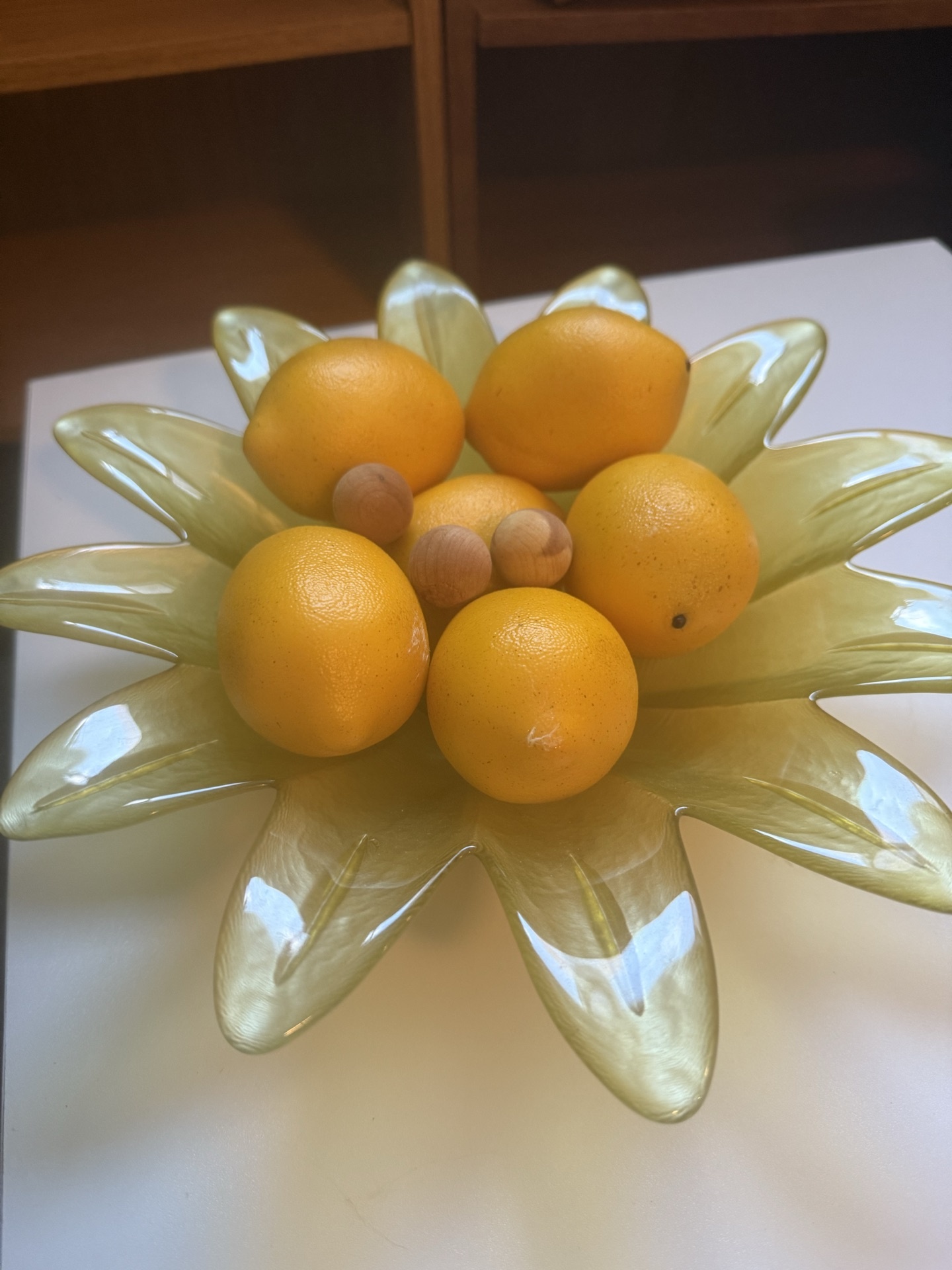 Vintage yellow opalescent glass sunburst bowl with faux lemons - image 3 of 4