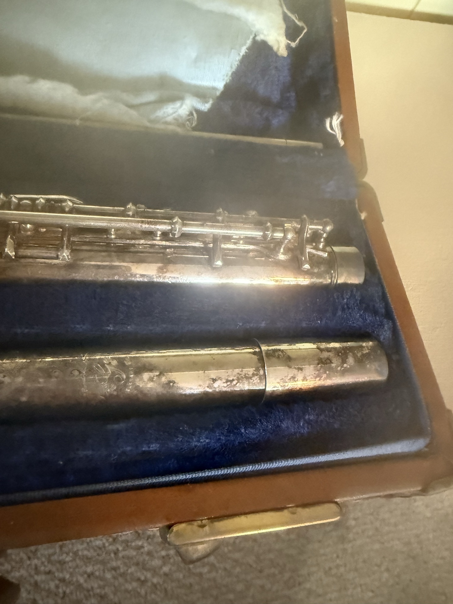 Disassembled silver flute in blue velvet case - image 4 of 5