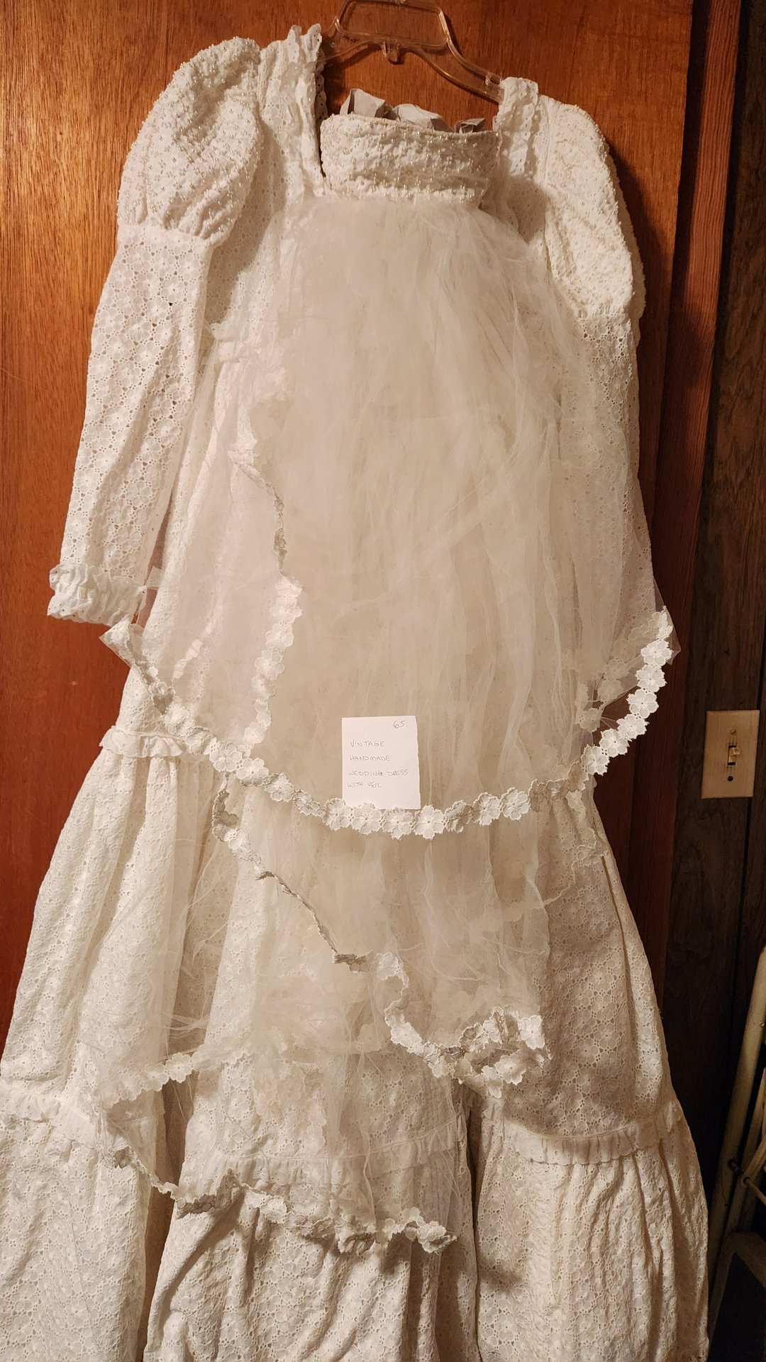 Vintage Handmade Lace Wedding Dress with Veil - image 4 of 6
