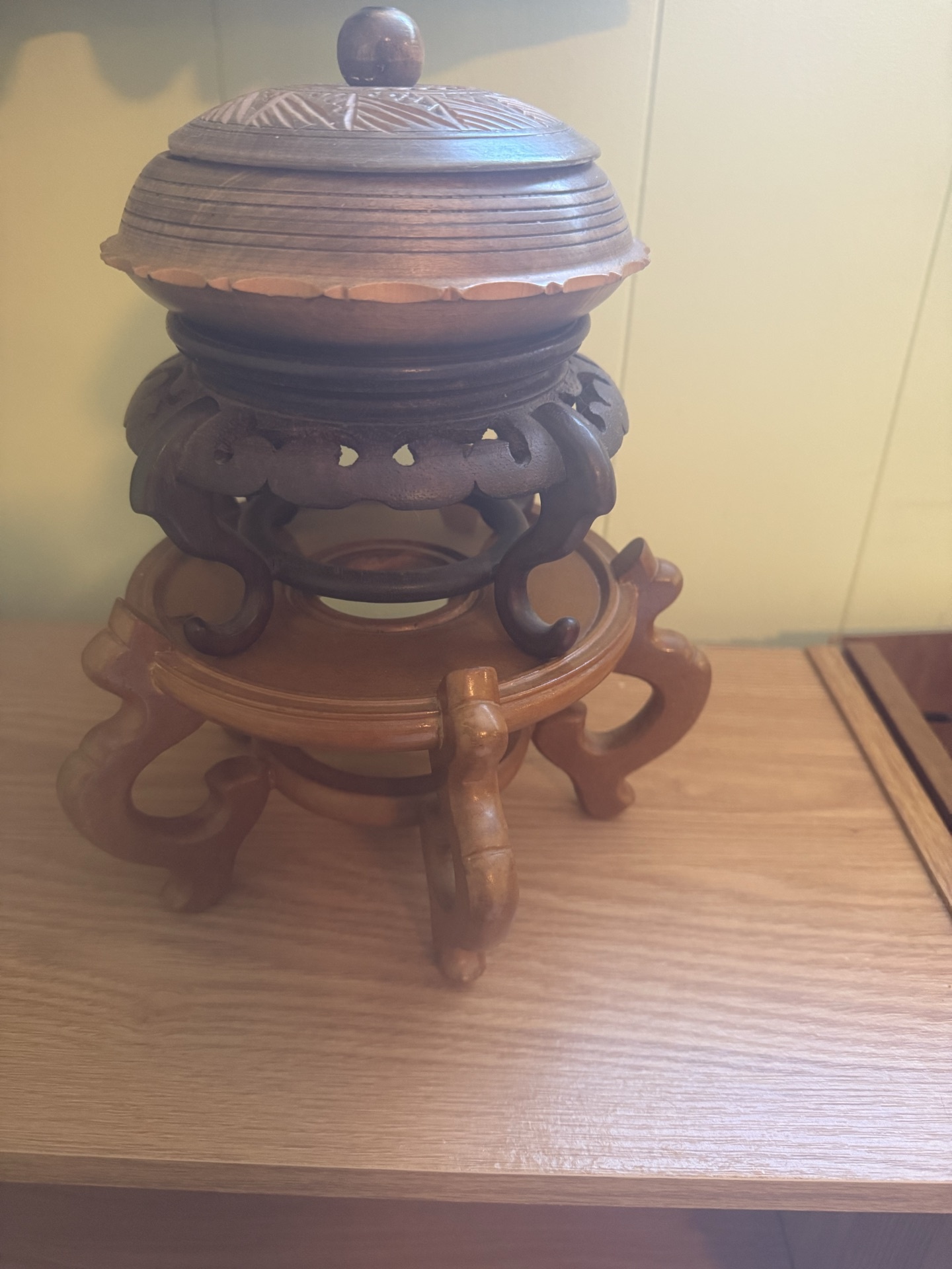 Japanese Antique incense burner on carved stand - image 1 of 6