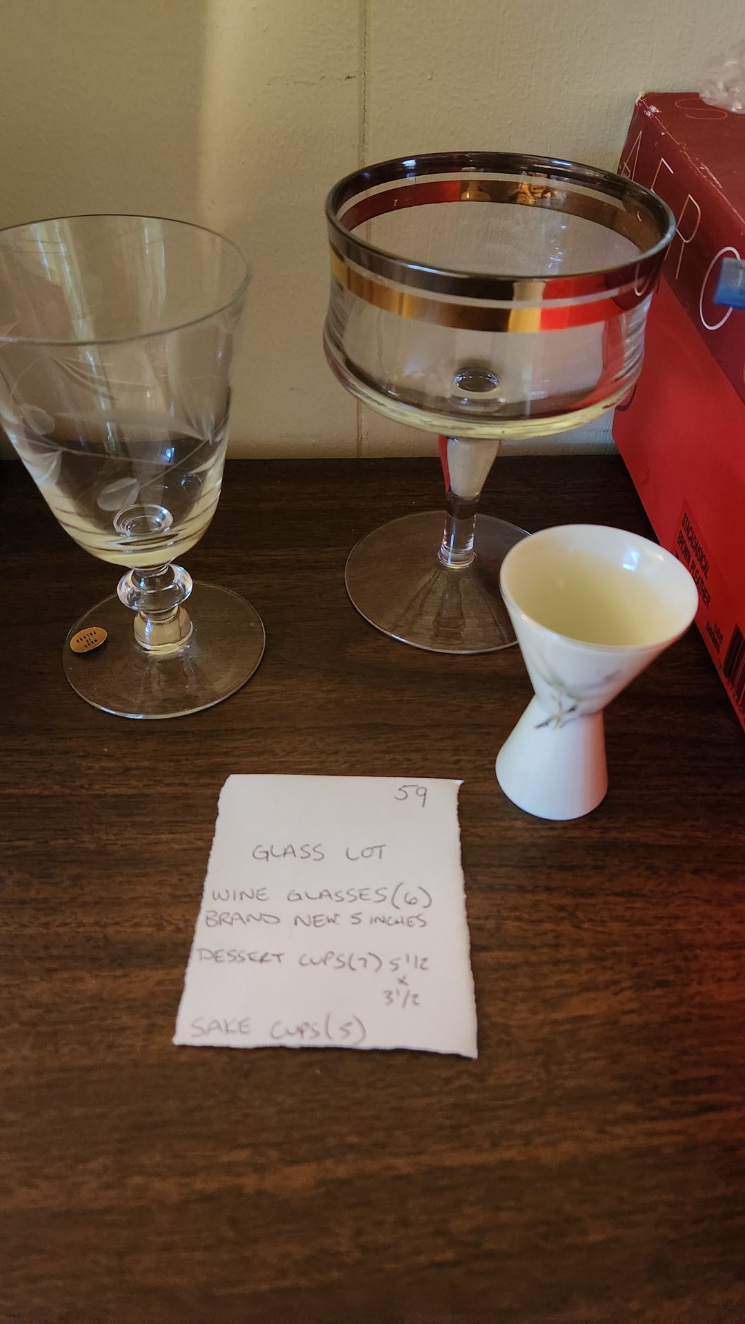 Assorted glassware: wine glasses, coupe, goblet, and sake cups - image 3 of 5