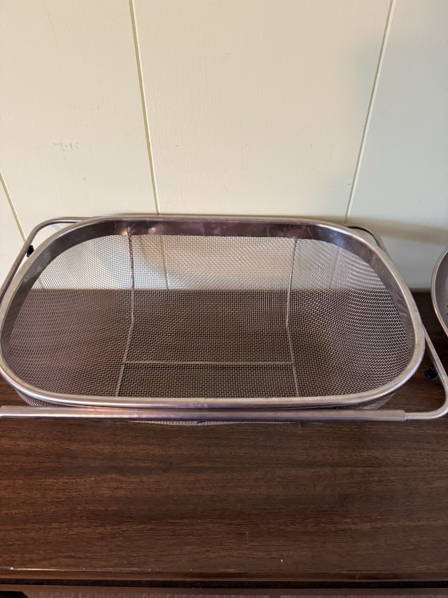 Vintage kitchenware collection including silver-plated creamer, crystal glassware, strainers and wire dish rack - image 6 of 7