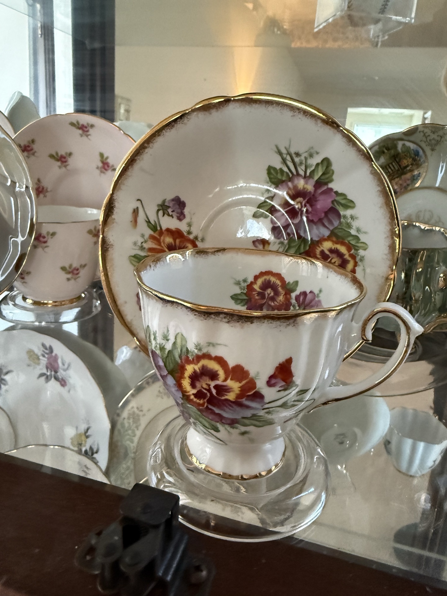 Set of floral bone china tea dishes and cups - image 3 of 12