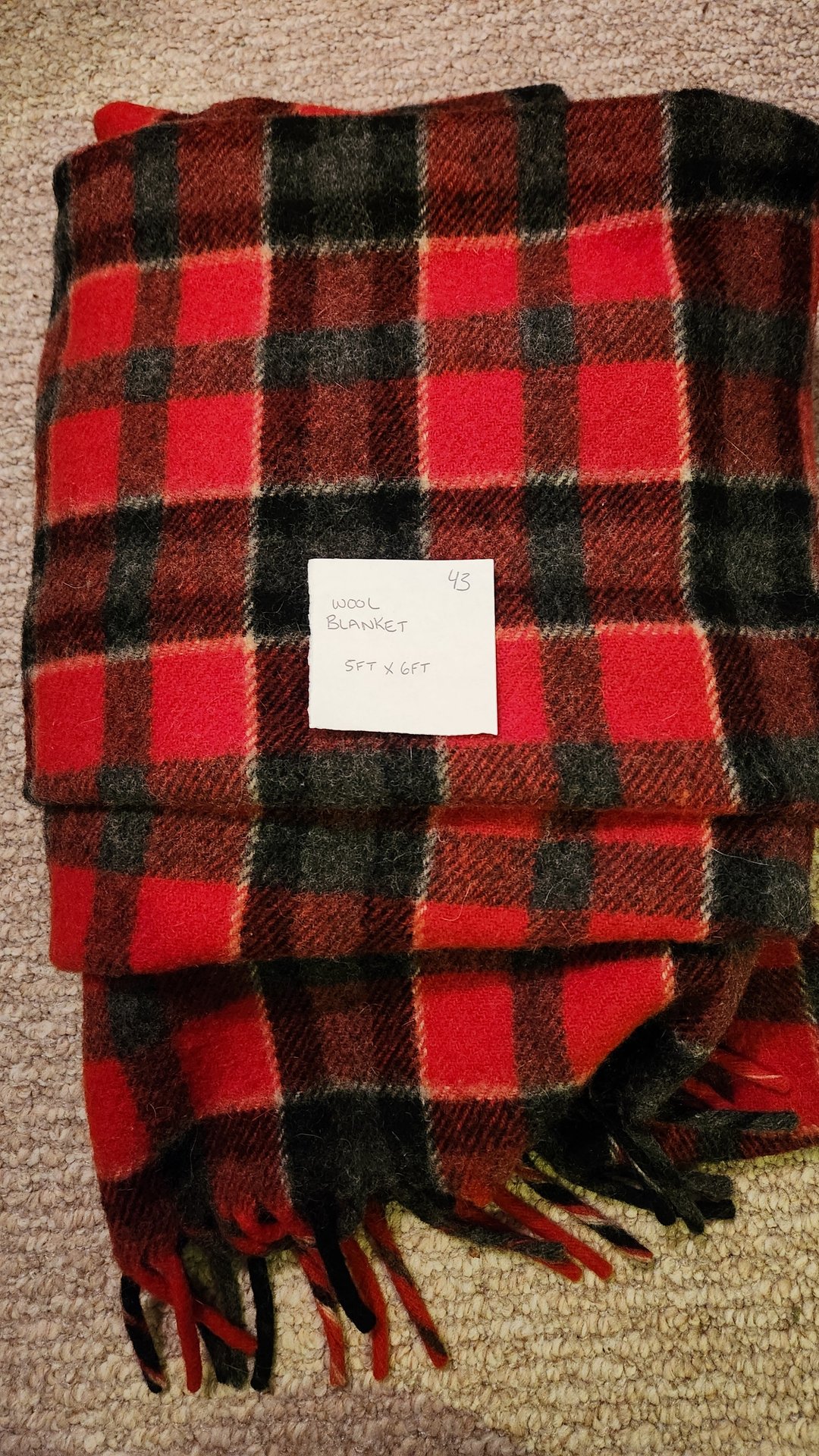 Red and Black Plaid Wool Blanket with Fringe - image 3 of 4