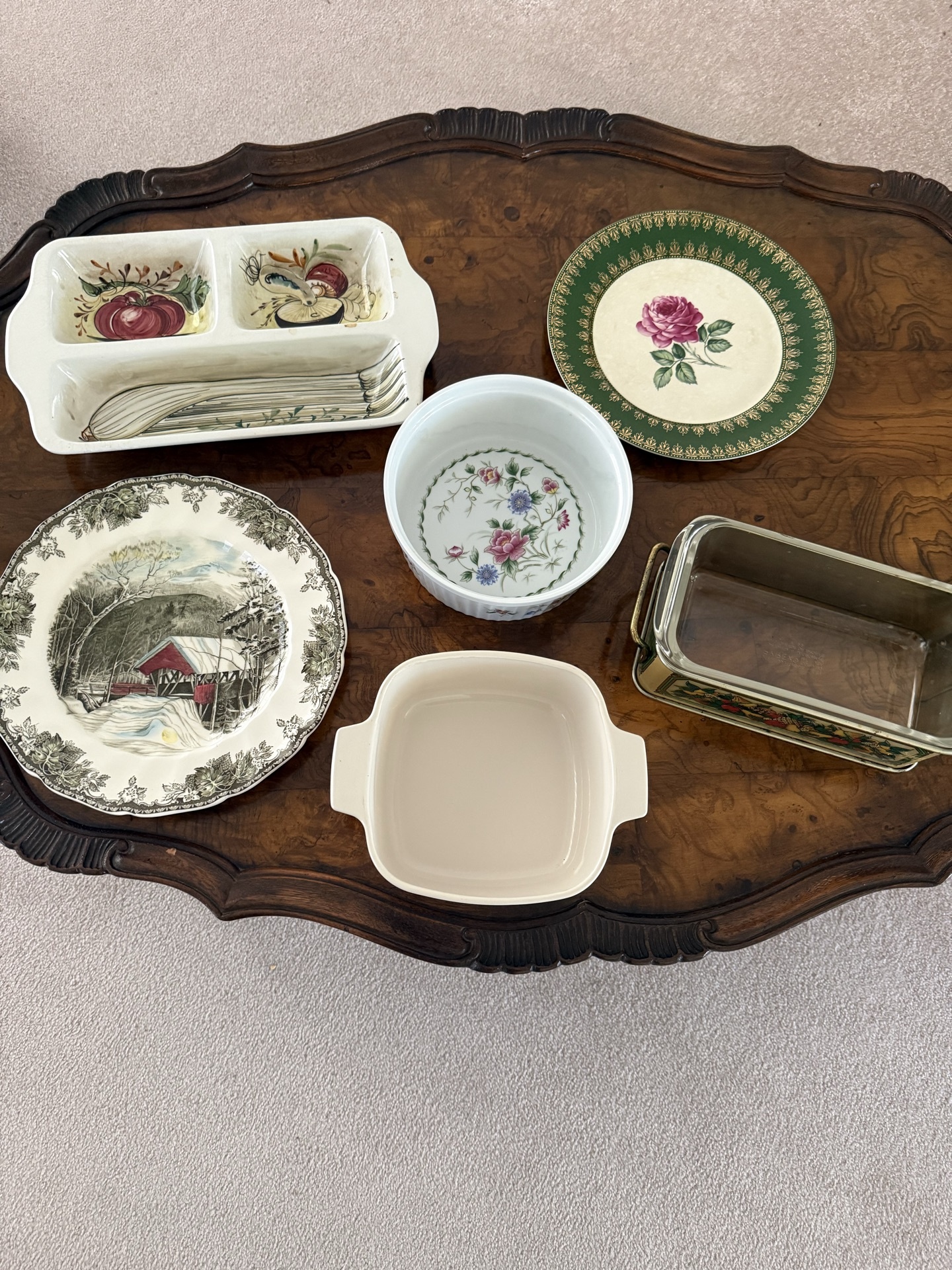 Assorted vintage ceramic dishware and bakeware with floral and fruit motifs - image 1 of 13